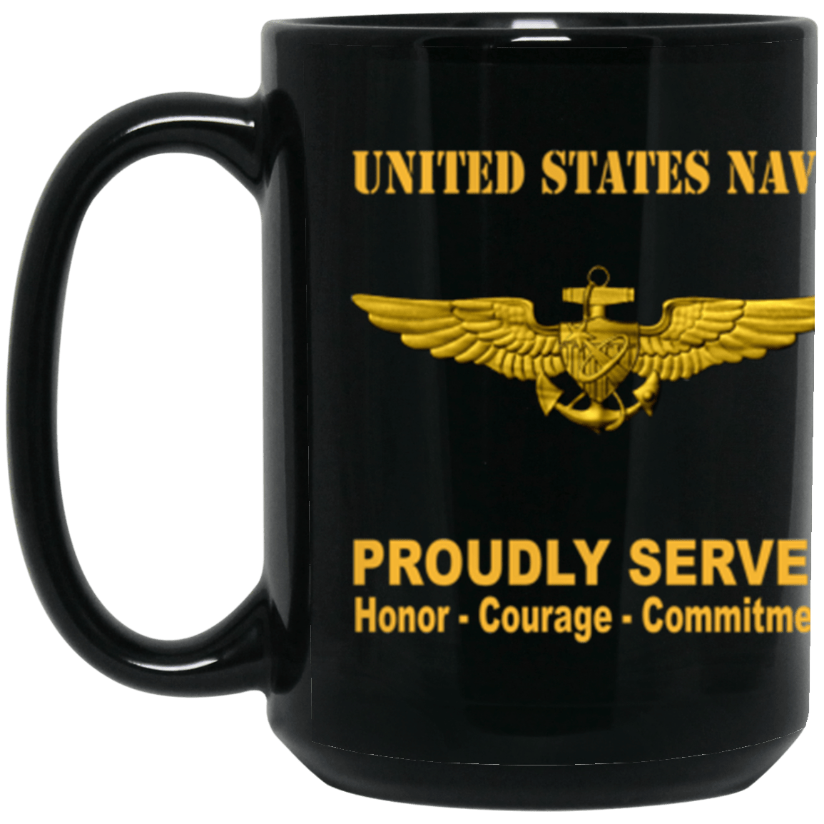 US Navy Naval Astronaut Badge Proudly Served Core Values 15 oz. Black Mug-Drinkware-Veterans Nation