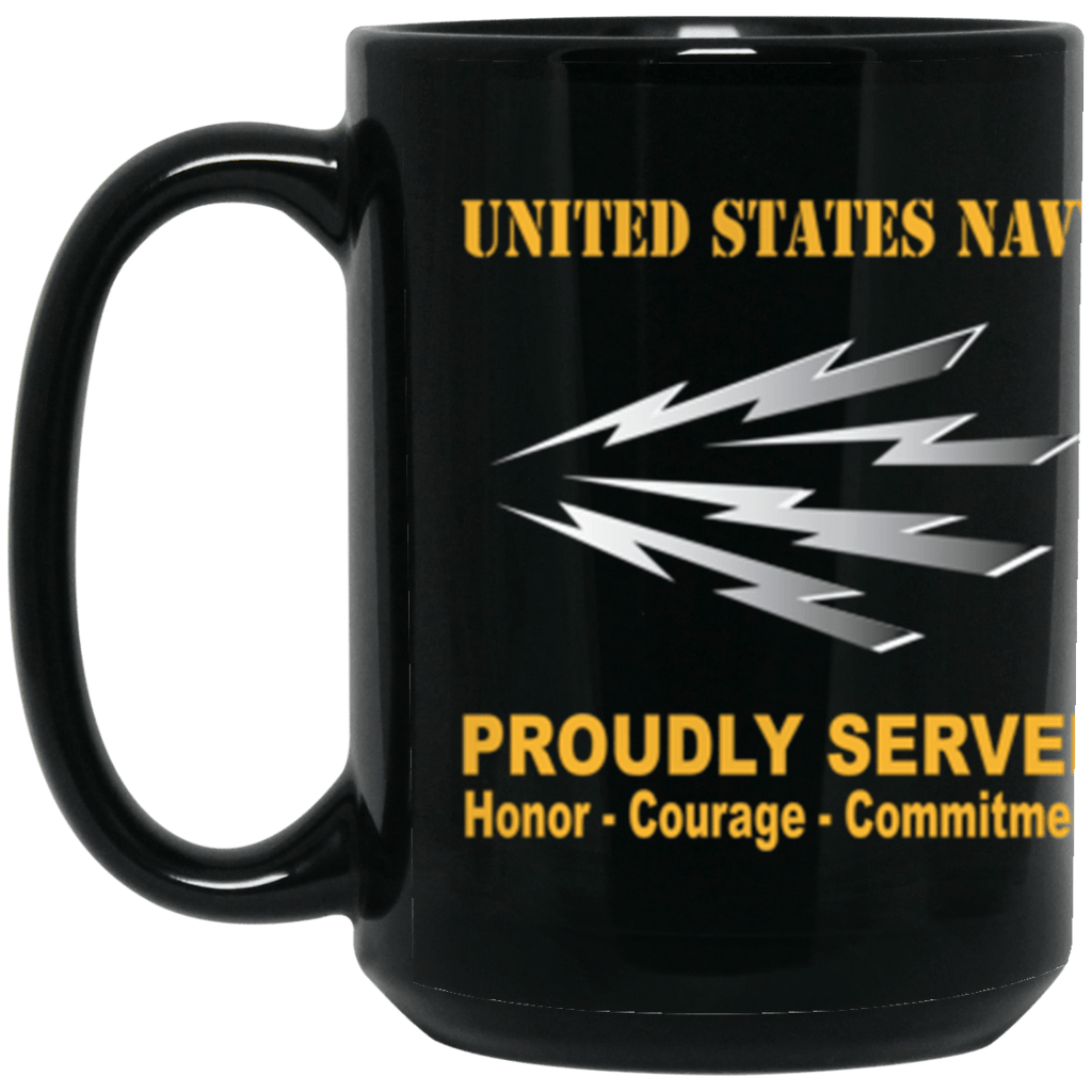 US Navy Radioman Navy RM Proudly Served Core Values 15 oz. Black Mug-Drinkware-Veterans Nation