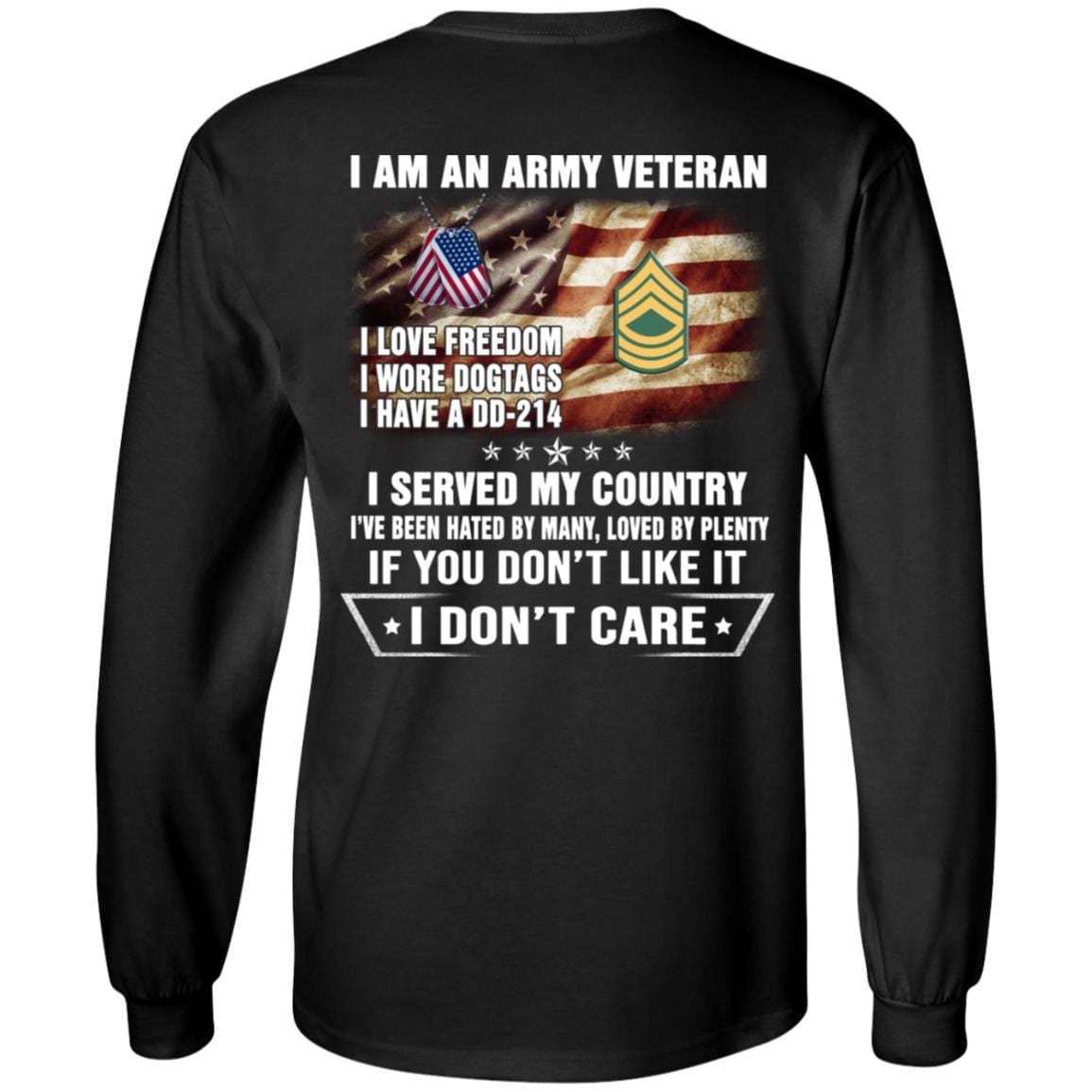 T-Shirt "I Am An Army Veteran" E-8 Master Sergeant(MSG)Rank On Back-TShirt-Army-Veterans Nation