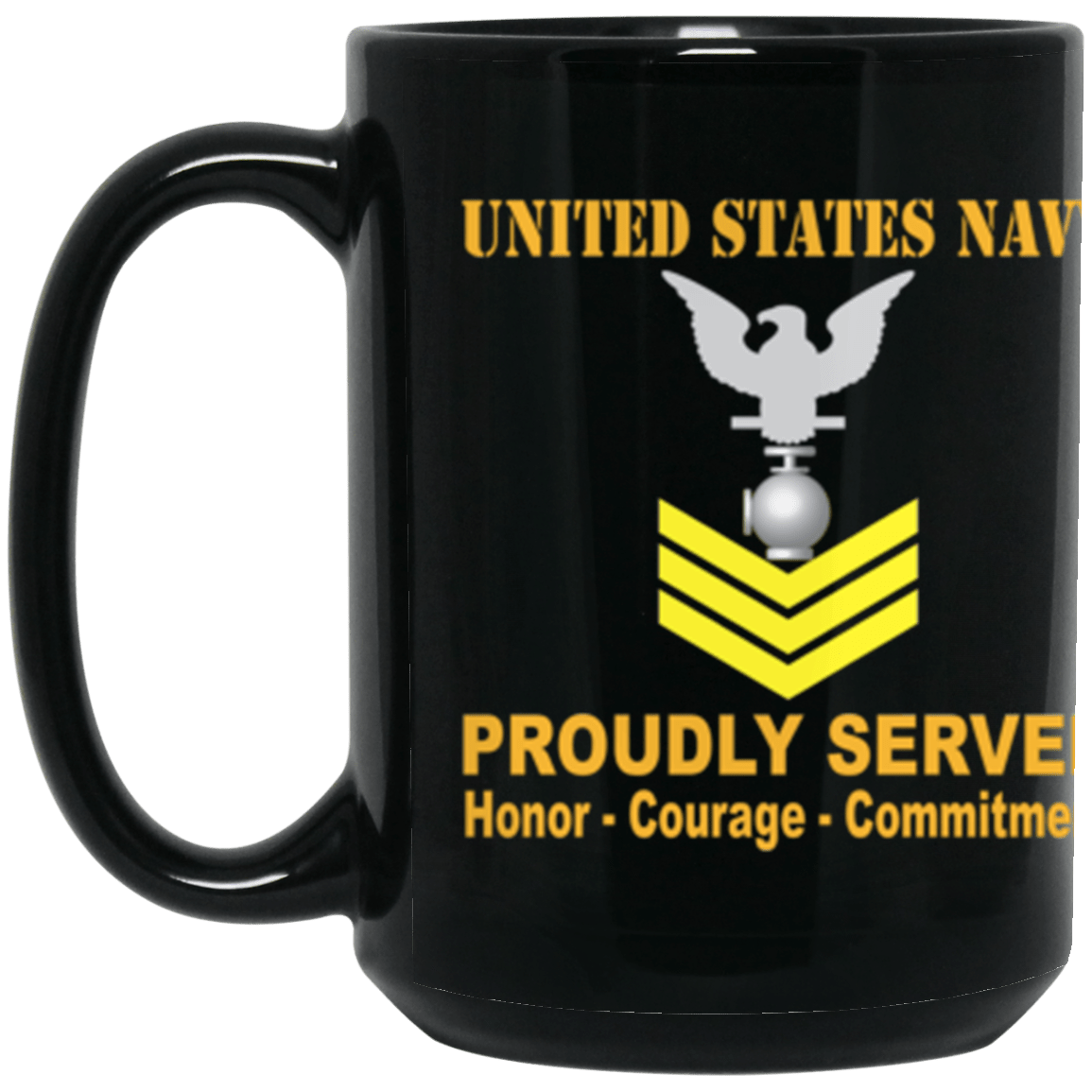 US Navy Utilitiesman Navy UT E-6 Gold Stripe 15 oz. Black Mug-Drinkware-Veterans Nation