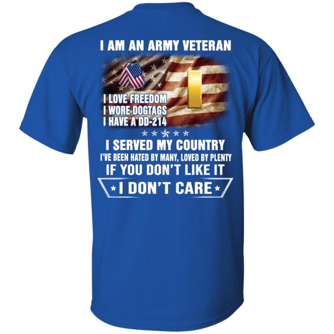 T-Shirt "I Am An Army Veteran" O-1 Second Lieutenant(2LT)Rank On Back-TShirt-Army-Veterans Nation
