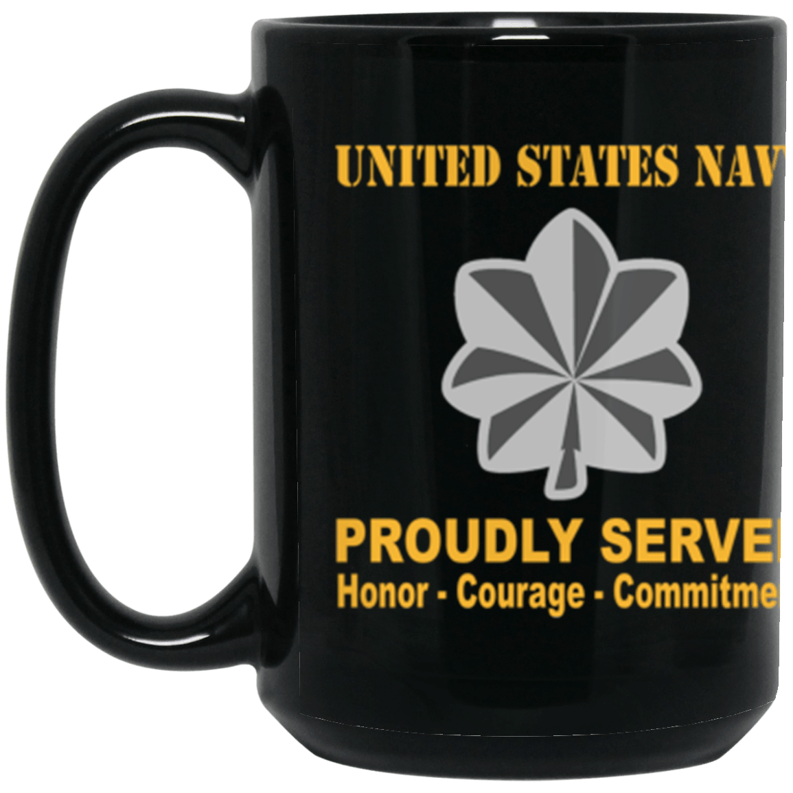 US Navy O-5 Commander O5 CDR Senior Officer Ranks Proudly Served Core Values 15 oz. Black Mug-Drinkware-Veterans Nation