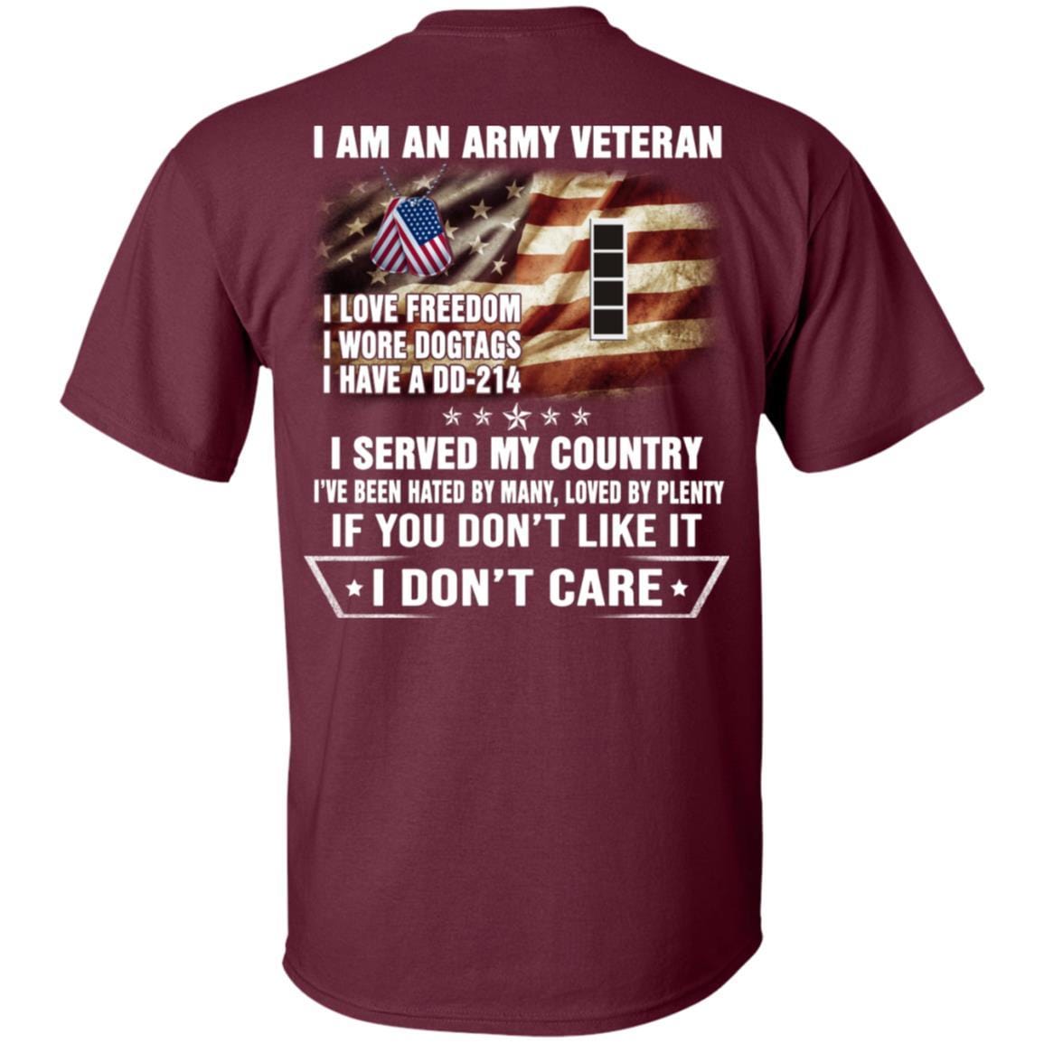 T-Shirt "I Am An Army Veteran" W-4 Chief Warrant Officer 4(CW4)Rank On Back-TShirt-Army-Veterans Nation