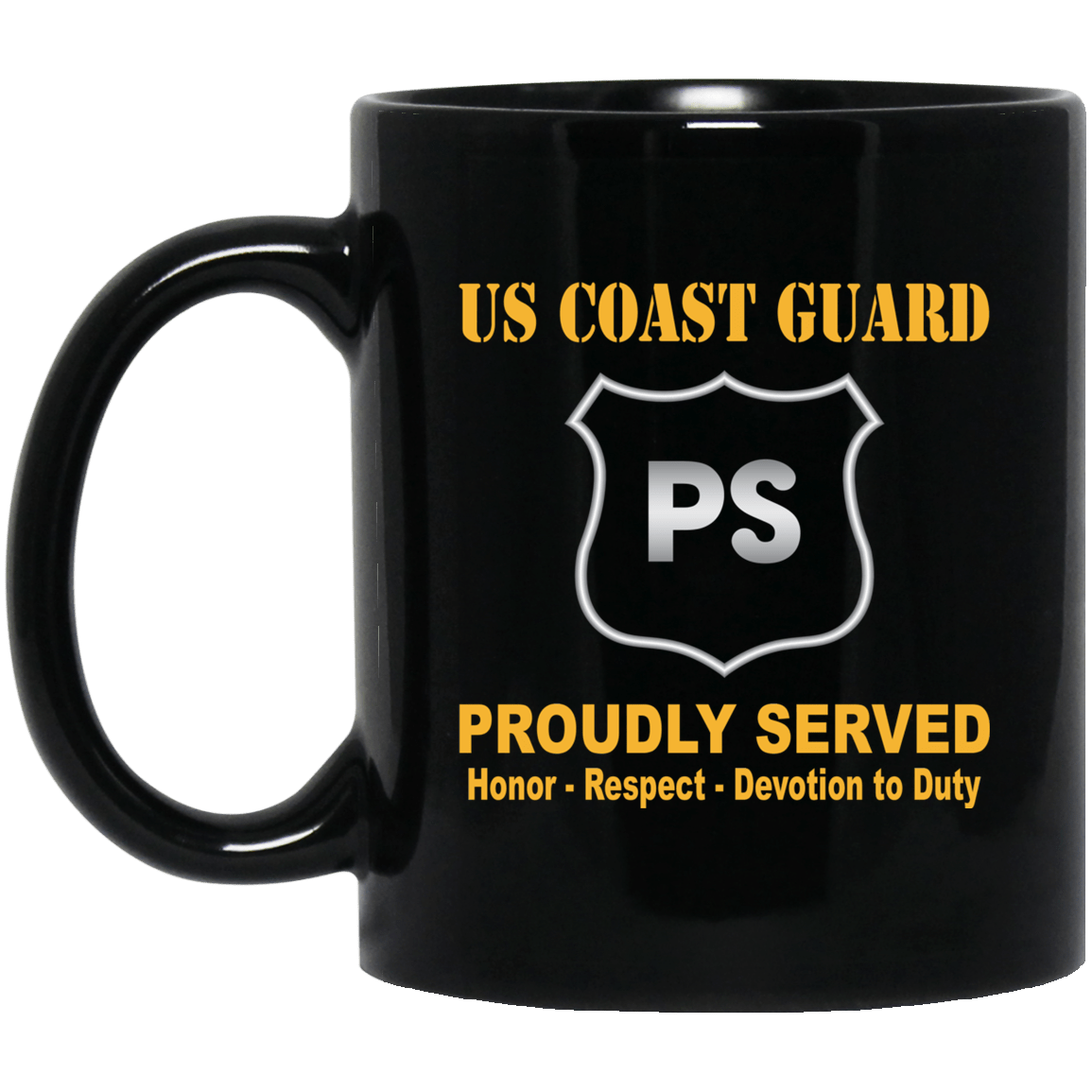 USCG PORT SECURITY SPECIALIST PS Logo Proudly Served Black Mug 11 oz - 15 oz-Mug-USCG-Rate-Veterans Nation