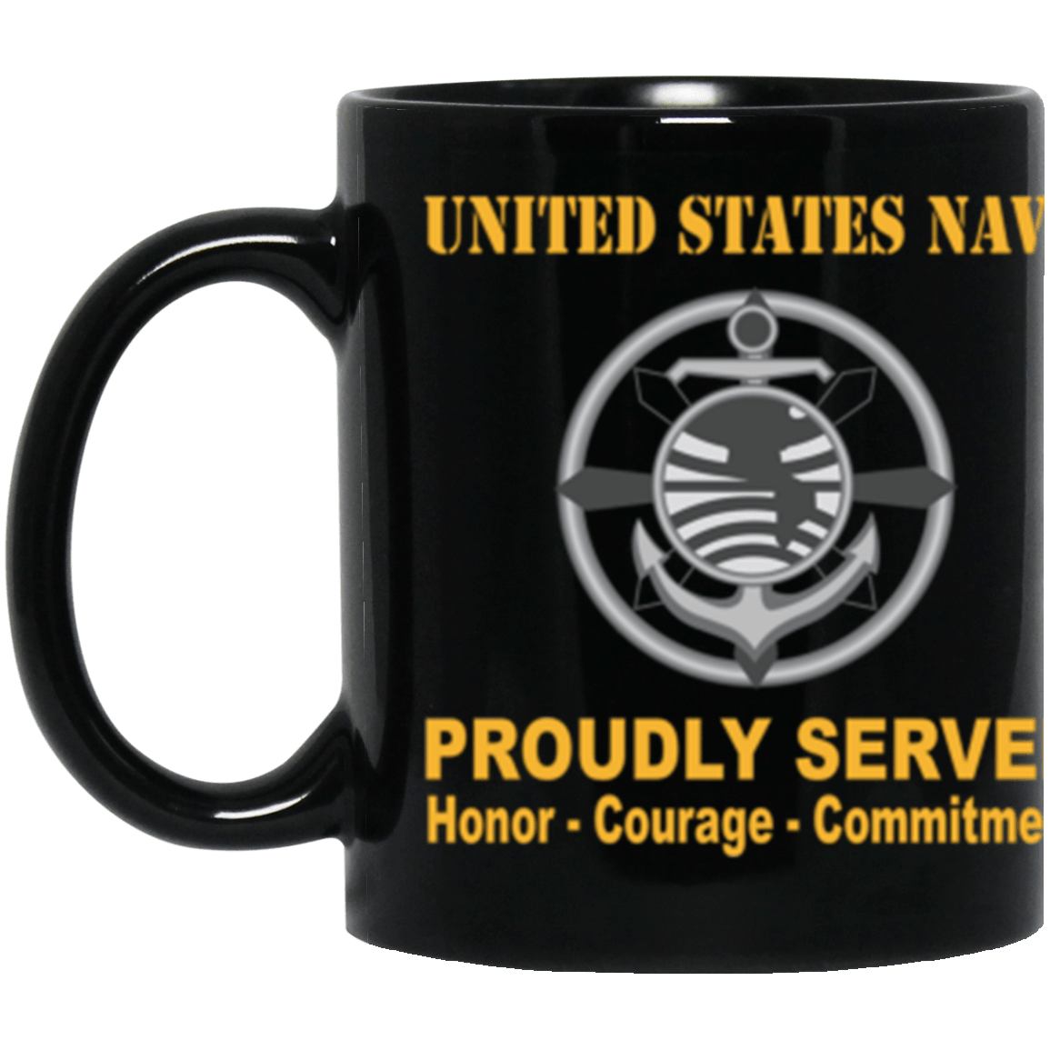 US Navy Navy Religious Program Specialist Navy RP Proudly Served Core Values 11 oz. Black Mug-Drinkware-Veterans Nation