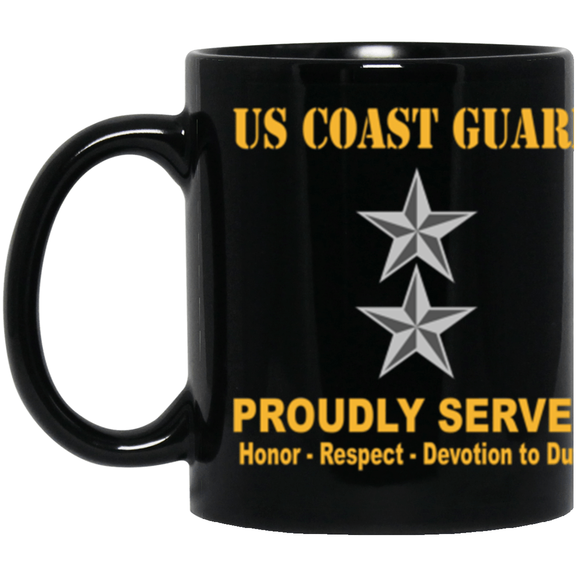 USCG O-8 Rear Admiral O8 RADM Flag Officer Ranks Proudly Served Core Values 11 oz. Black Mug-Drinkware-Veterans Nation
