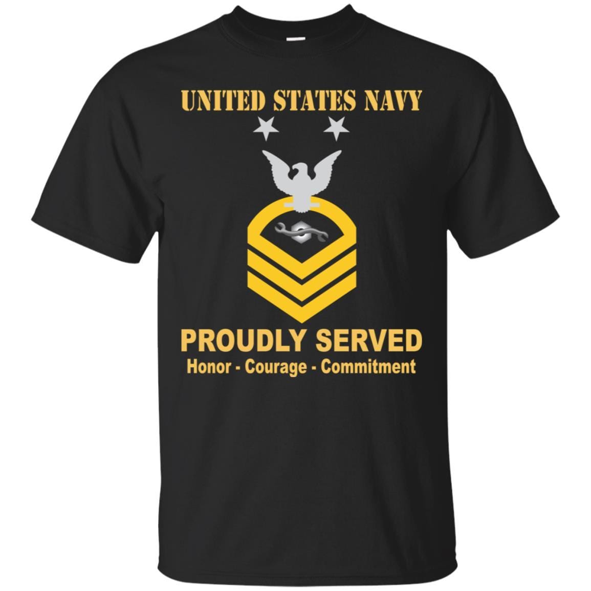 Navy Construction Mechanic Navy CM E-9 Rating Badges Proudly Served T-Shirt For Men On Front-TShirt-Navy-Veterans Nation