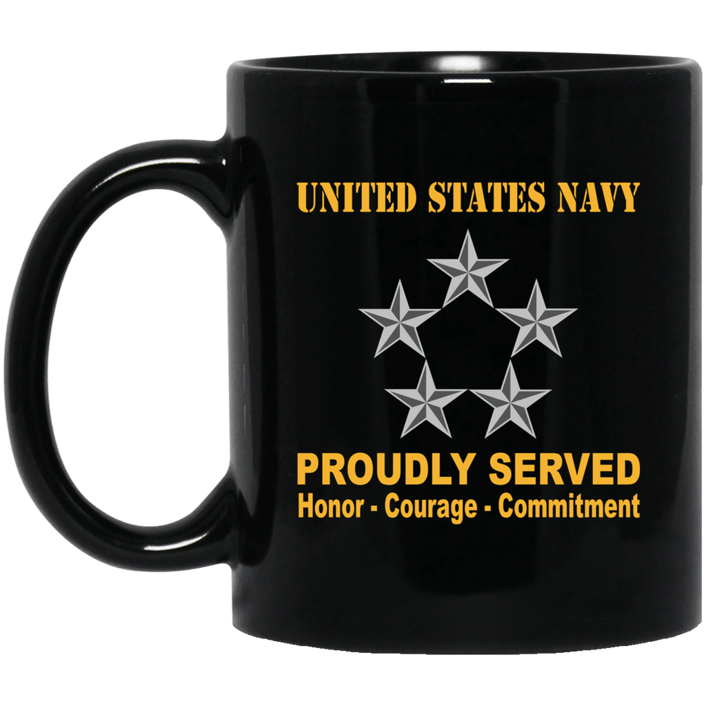 US Navy O-11 Fleet Admiral O11 FADM Flag Officer Ranks Proudly Served Black Mug 11 oz - 15 oz-Mug-Navy-Officer-Veterans Nation