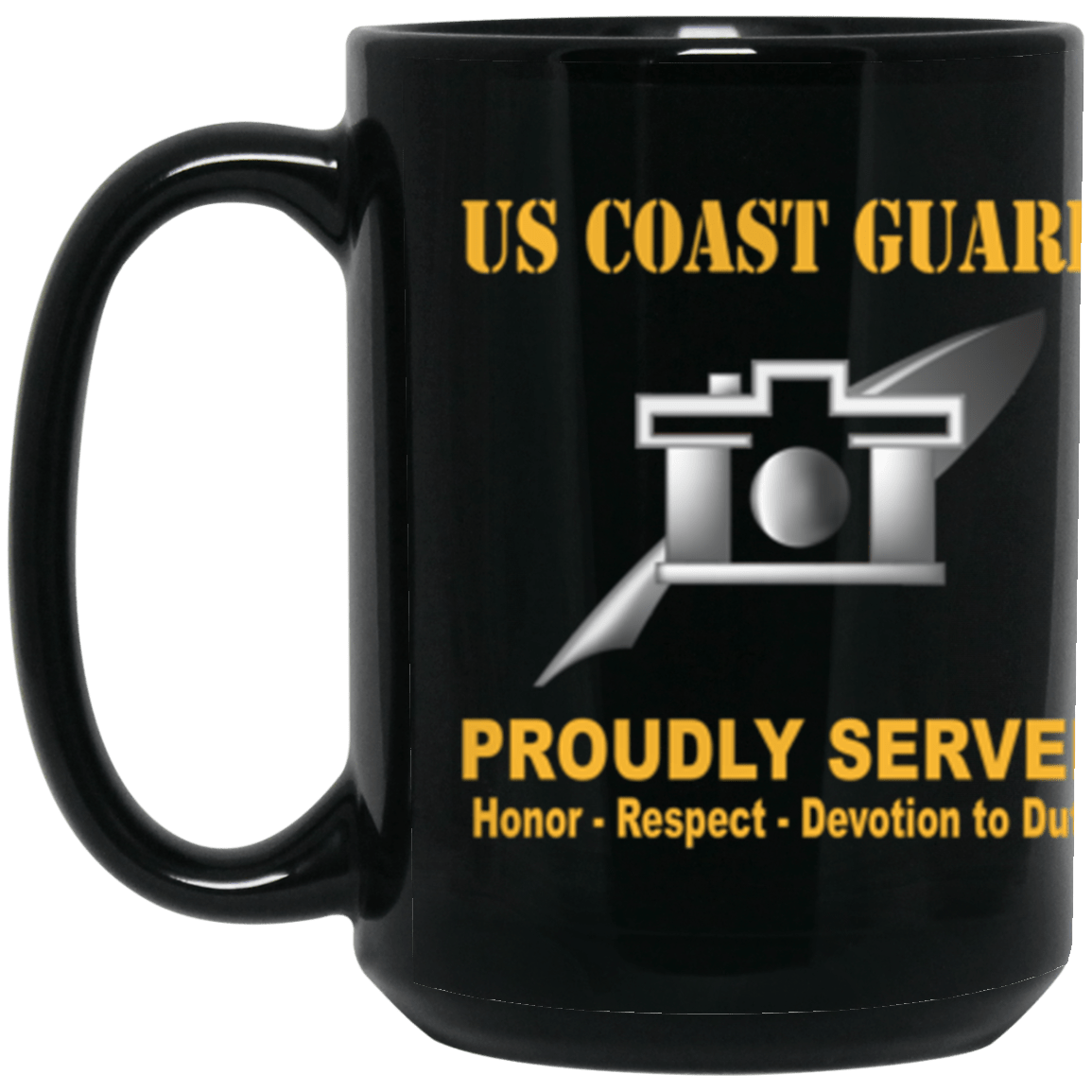 USCG USCG PUBLIC AFFAIRS SPECIALIST PA Logo Proudly Served Core Values 15 oz. Black Mug-Drinkware-Veterans Nation