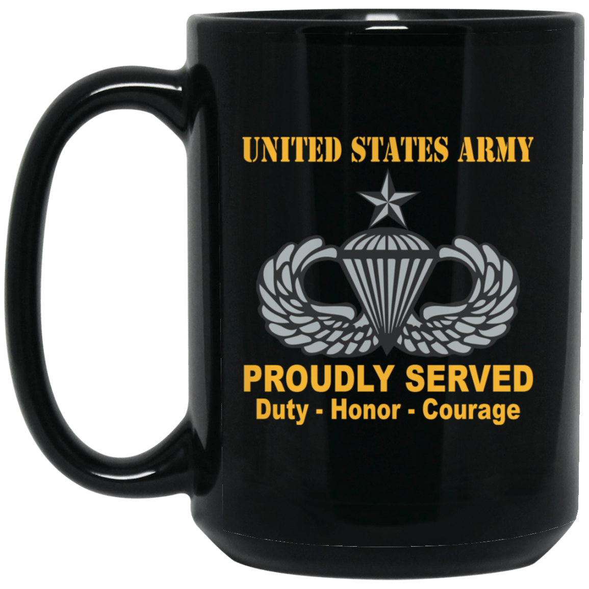 US Army Combat Badge Insignia Proudly Served Duty - Honor - Courage Black Coffee Mug 11oz-15oz-Mug-Army-Veterans Nation