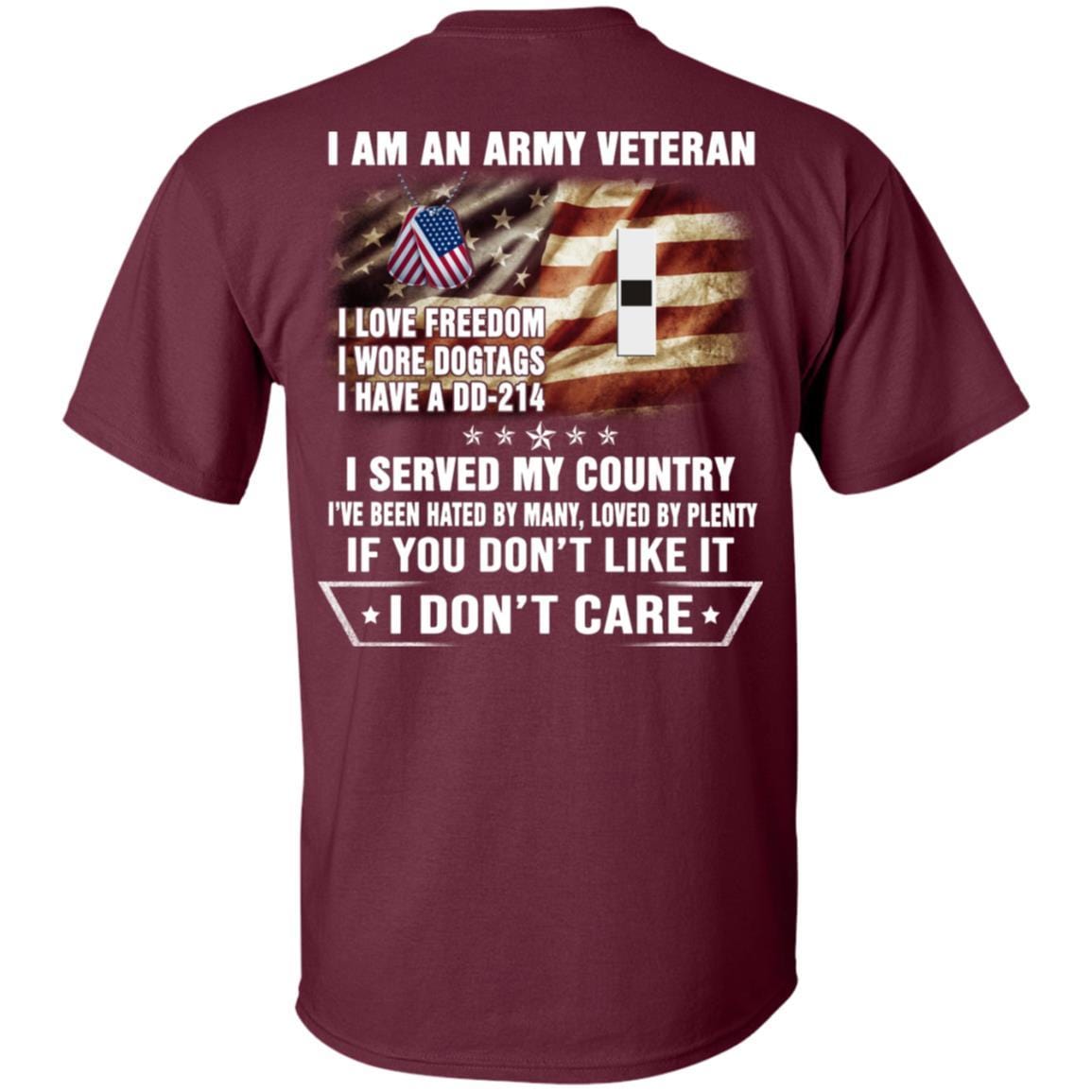 T-Shirt "I Am An Army Veteran" W-1 Warrant Officer 1(WO1)Rank On Back-TShirt-Army-Veterans Nation