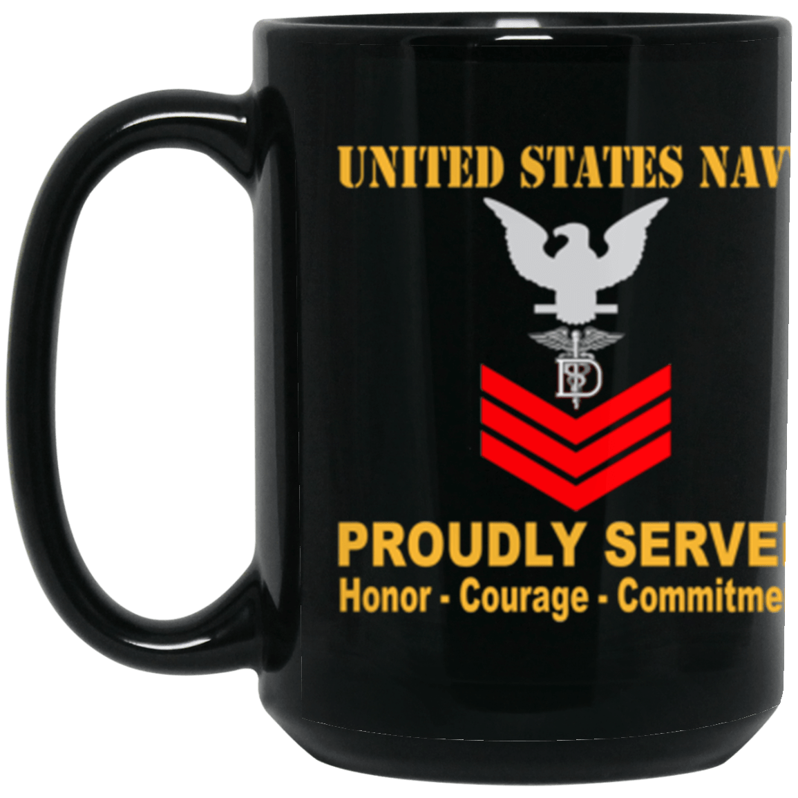 US Navy Dental Technician Navy DT E-6 Red Stripe 15 oz. Black Mug-Drinkware-Veterans Nation