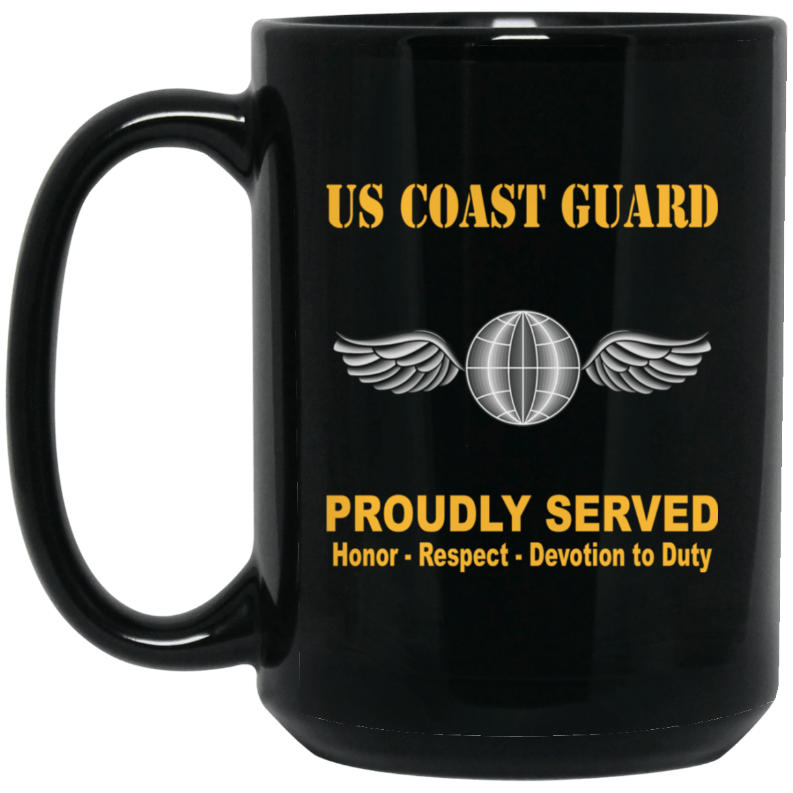 US Coast Guard Aviation Electricians Mate AE Logo Proudly Served Black Mug 11 oz - 15 oz-Mug-USCG-Rate-Veterans Nation