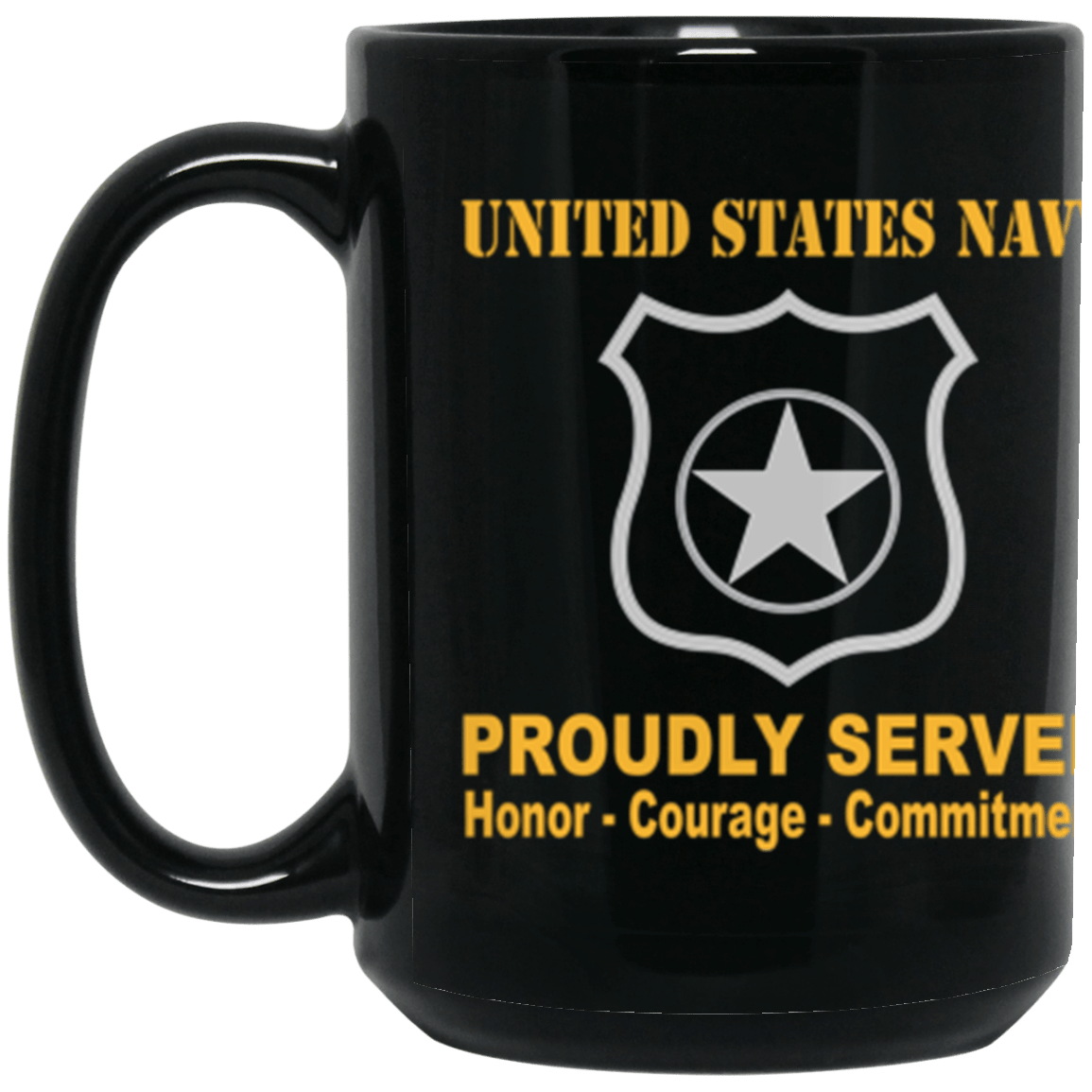 US Navy Master-at-arms Navy MA Proudly Served Core Values 15 oz. Black Mug-Drinkware-Veterans Nation