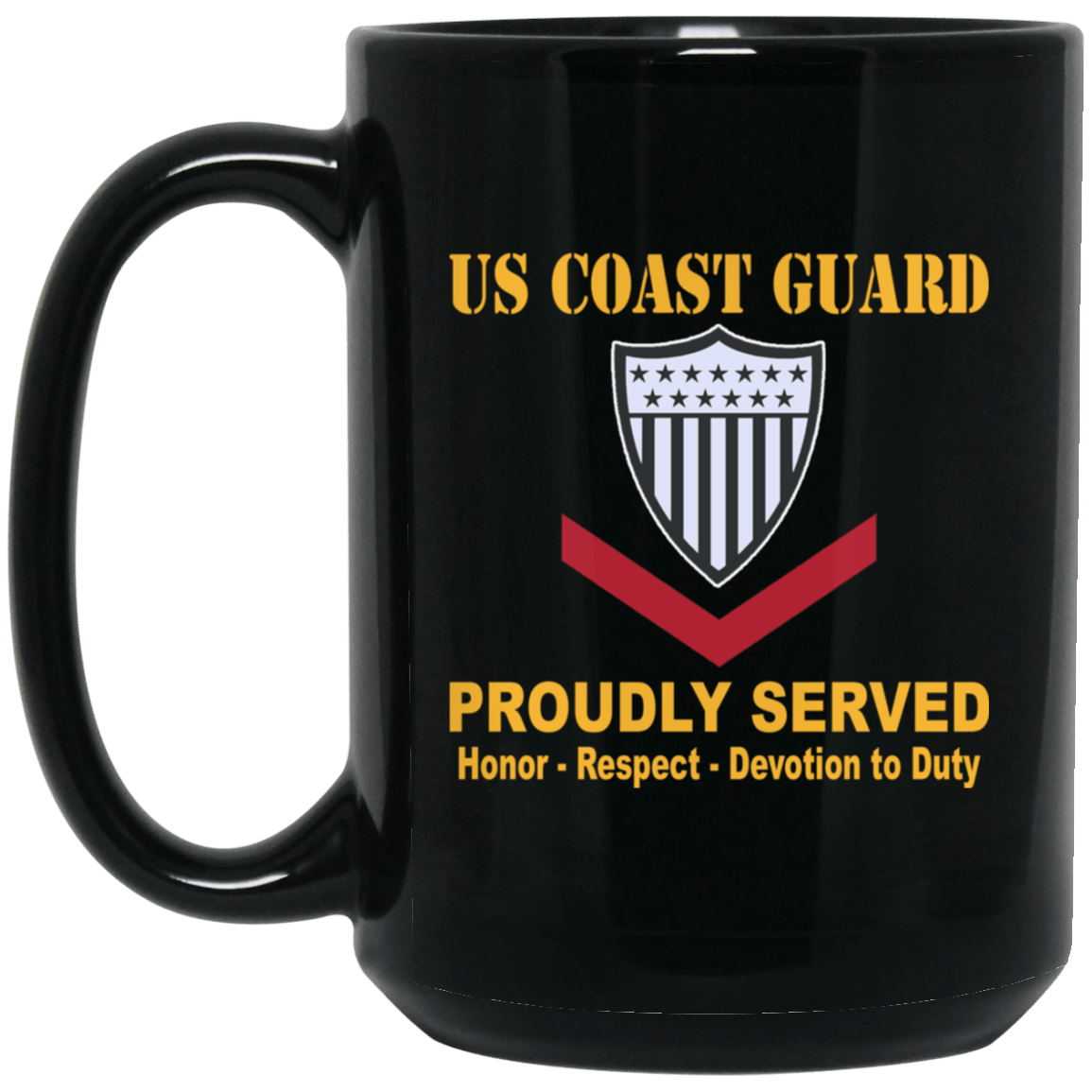 US Coast Guard E-4 Petty Officer Third Class E4 PO3 Petty Officer 11 oz - 15 oz Black Mug-Mug-USCG-Collar-Veterans Nation