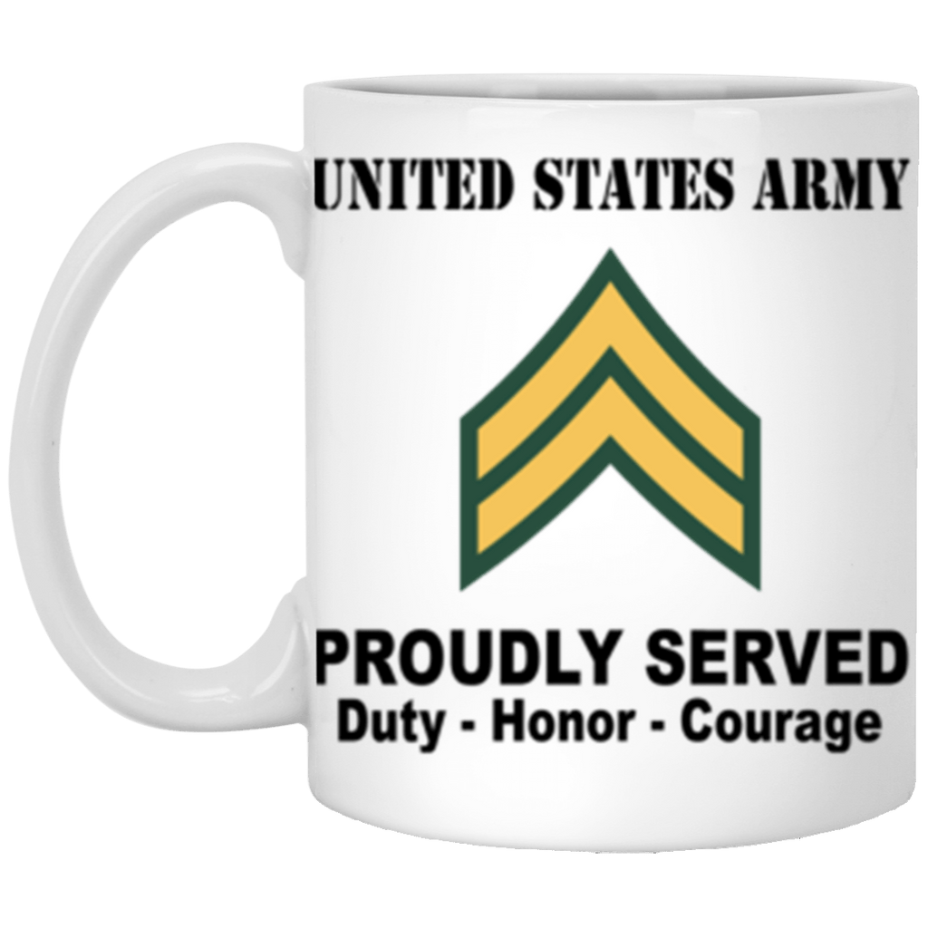 US Army E-4 Corporal E4 CPL Noncommissioned Officer Ranks Proudly Served Core Values 11 oz. White Mug-Drinkware-Veterans Nation