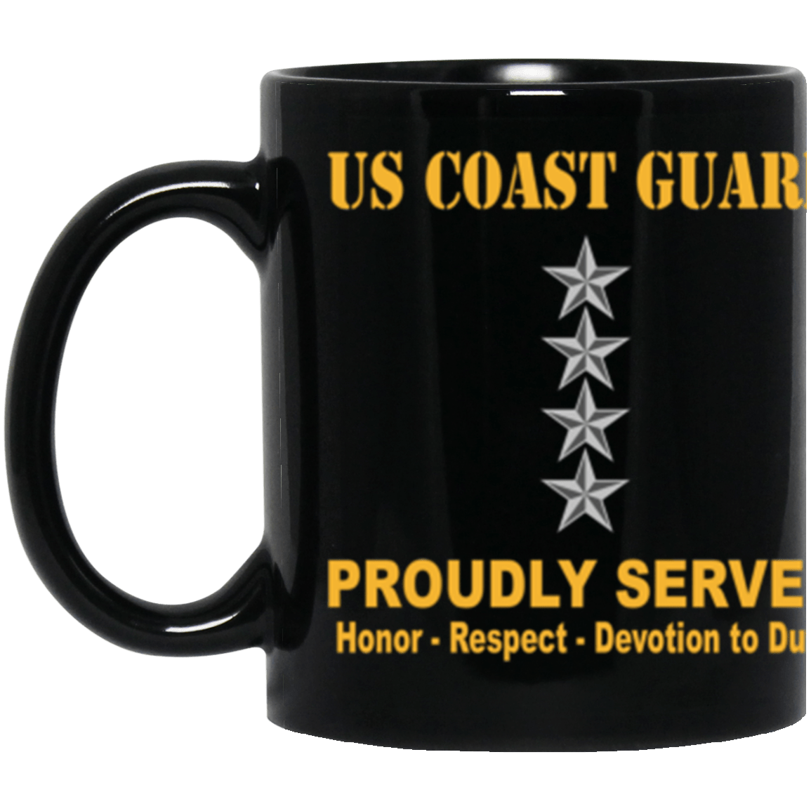 USCG O-10 Admiral O10 ADM Flag Officer Ranks Proudly Served Core Values 11 oz. Black Mug-Drinkware-Veterans Nation