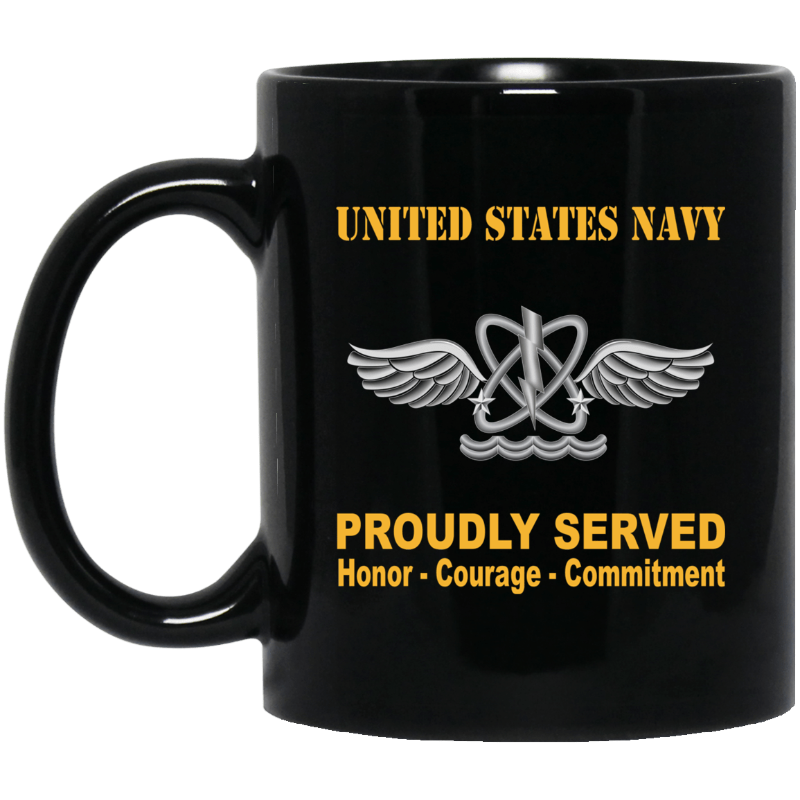 U.S Navy Naval aircrewman Navy AW Proudly Served Black Mug 11 oz - 15 oz-Mug-Navy-Rate-Veterans Nation