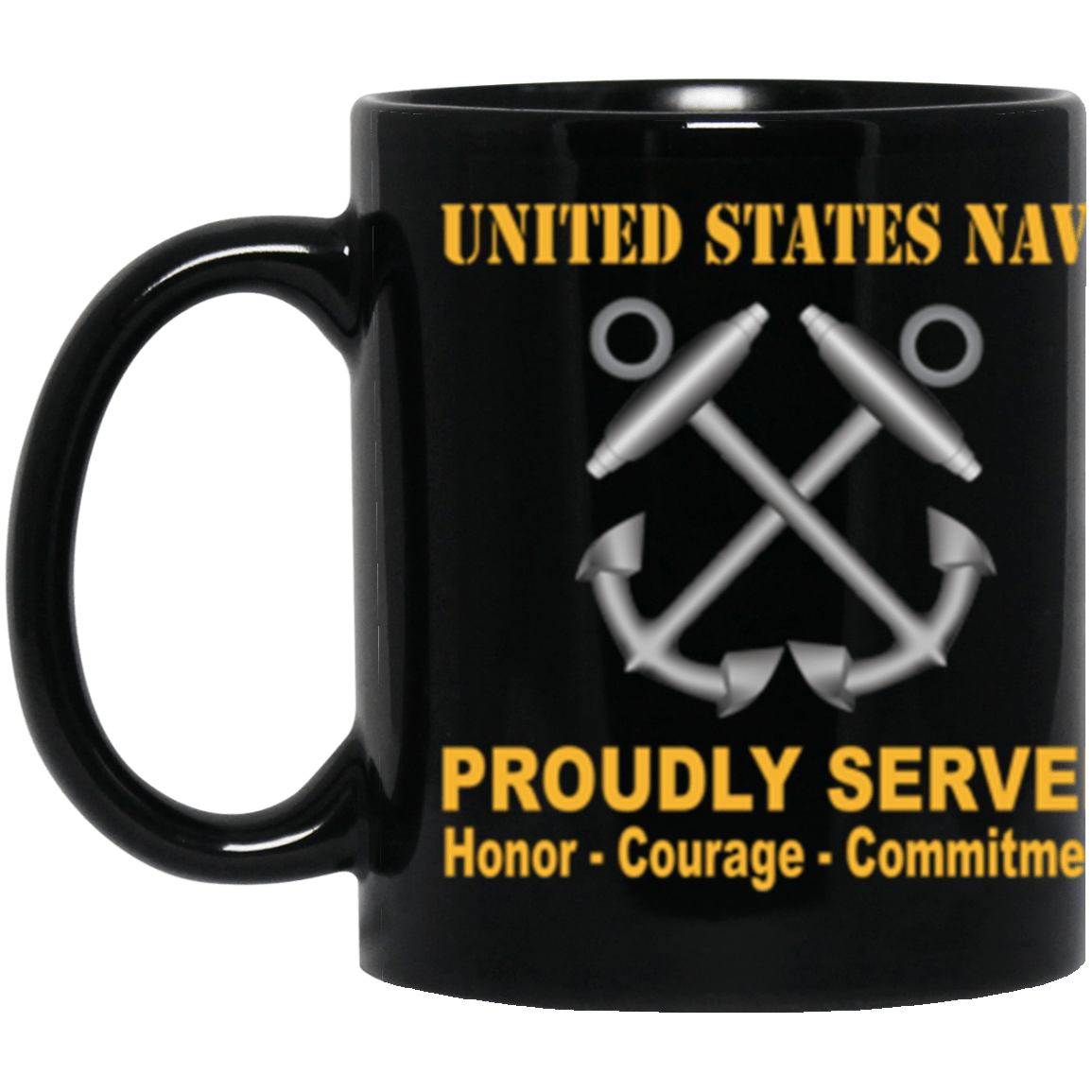 US Navy Boatswain's Mate Navy BM Proudly Served Core Values 11 oz. Black Mug-Drinkware-Veterans Nation