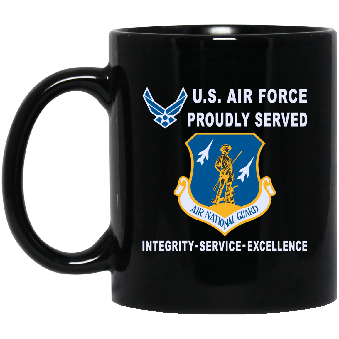 US Air Force Air National Guard Proudly Served-D04 11 oz - 15 oz Black Mug-Mug-USAF-Shield-Veterans Nation
