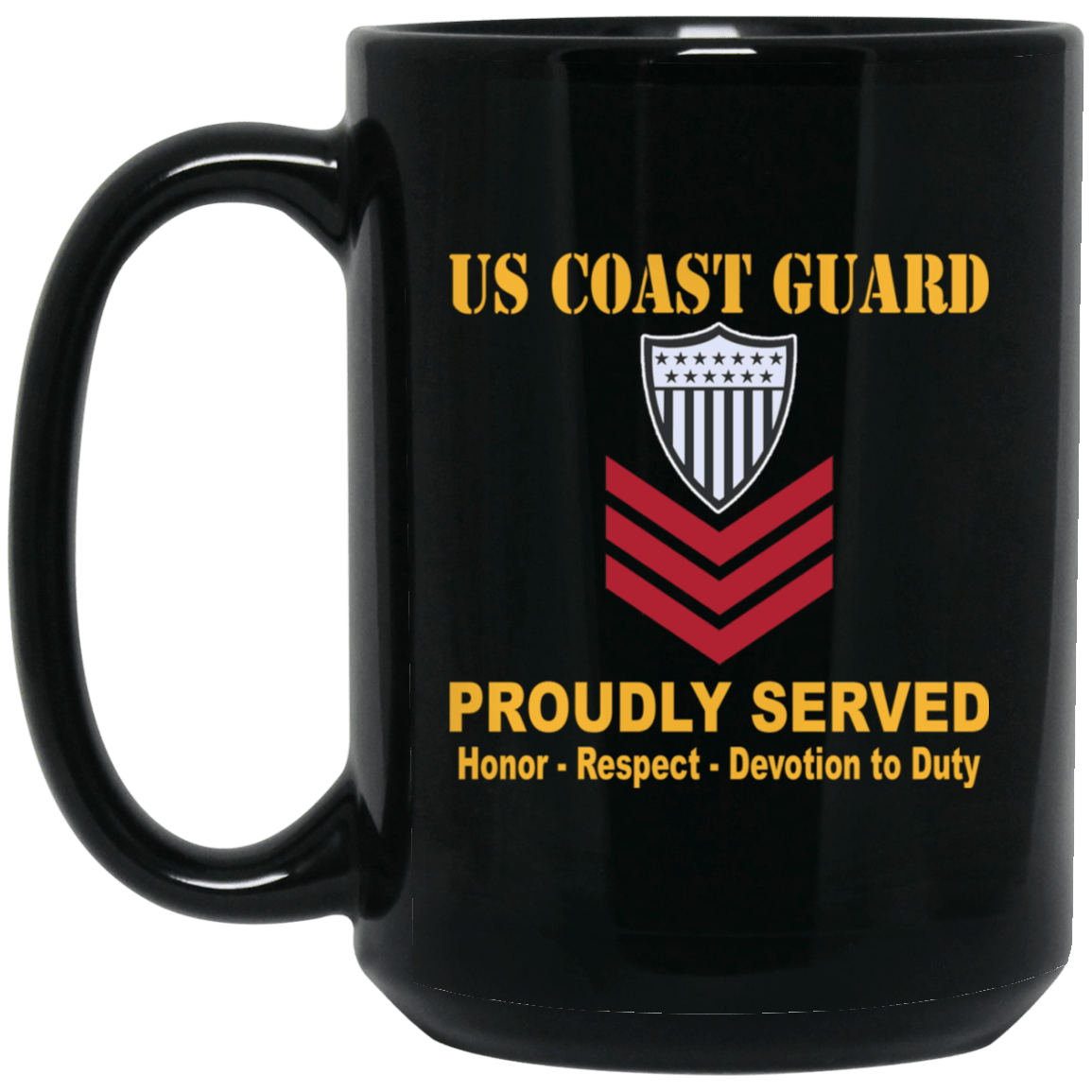 US Coast Guard E-6 Petty Officer First Class E6 PO1 Petty Officer 11 oz - 15 oz Black Mug-Mug-USCG-Collar-Veterans Nation