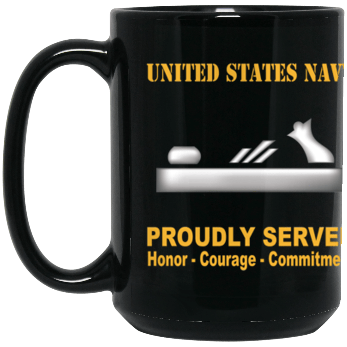 US Navy Navy Patternmaker Navy PM Proudly Served Core Values 15 oz. Black Mug-Drinkware-Veterans Nation