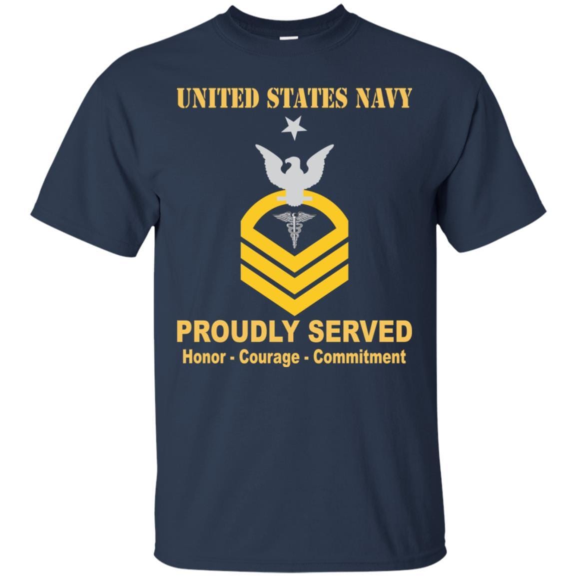 U.S Navy Hospital Corpsman Navy HM E-8 Rating Badges Proudly Served T-Shirt For Men On Front-TShirt-Navy-Veterans Nation