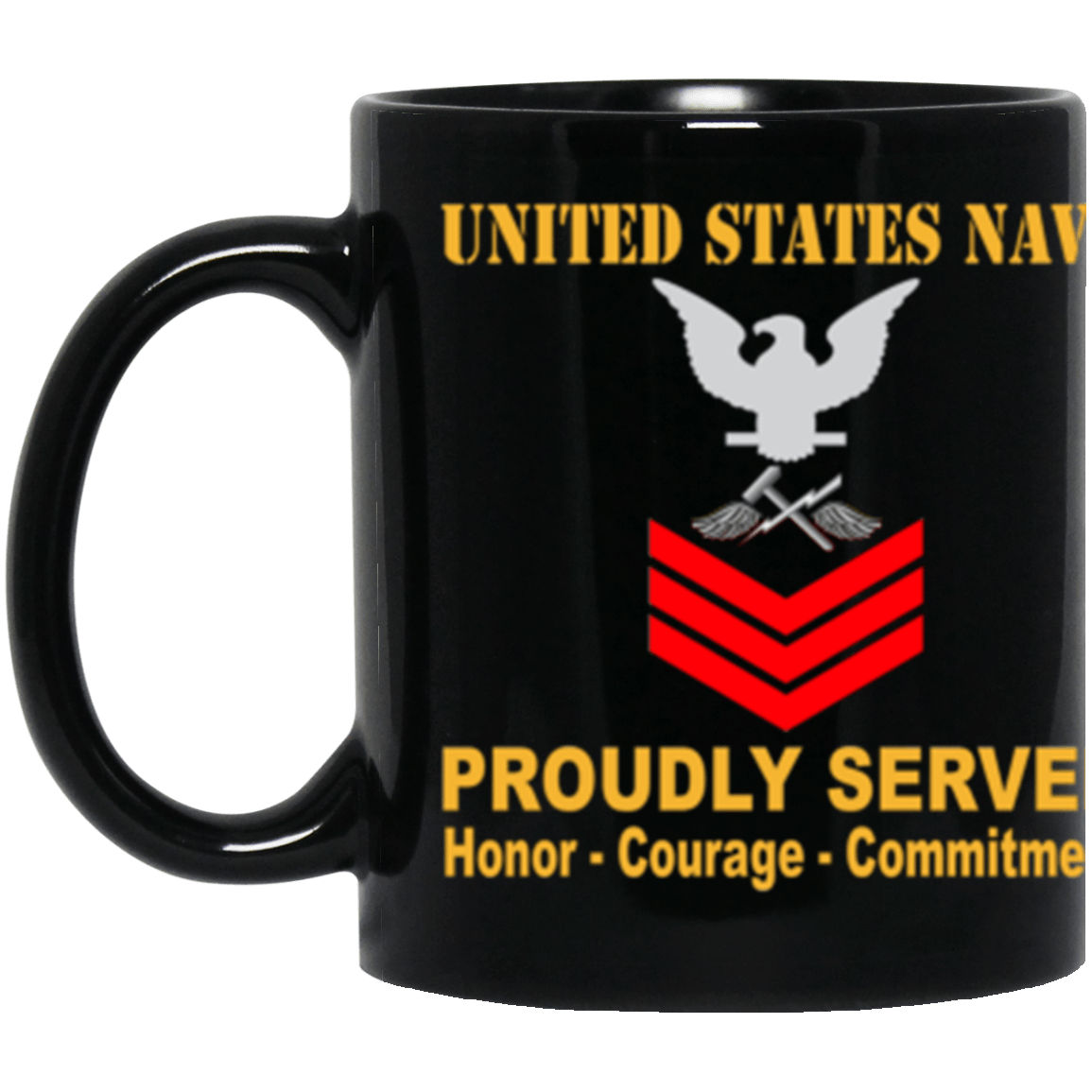 US Navy Aviation Support Equipment Tech Navy AS E-6 Red Stripe 11 oz. Black Mug-Drinkware-Veterans Nation