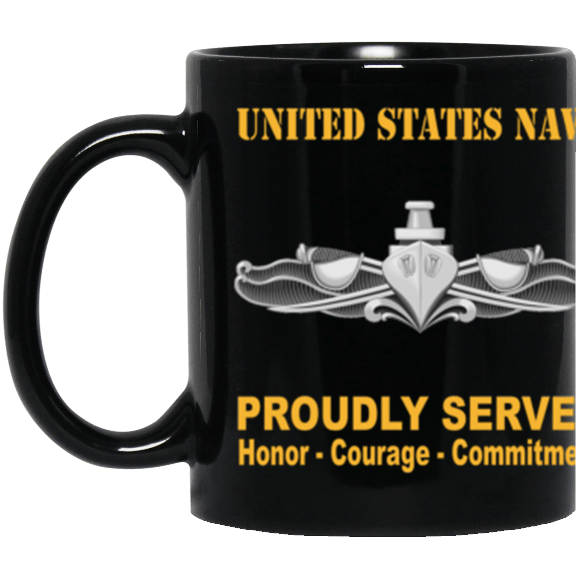 US Navy Surface Warfare Enlisted Badge Proudly Served Core Values 11 oz. Black Mug-Drinkware-Veterans Nation