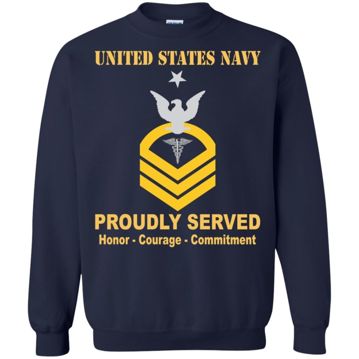 U.S Navy Hospital Corpsman Navy HM E-8 Rating Badges Proudly Served T-Shirt For Men On Front-TShirt-Navy-Veterans Nation