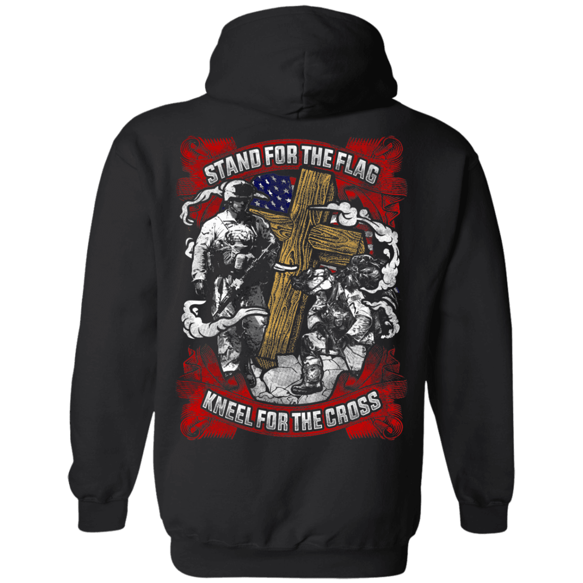 Military T-Shirt "Stand For the Flag Kneel For The Cross" Men Back-TShirt-General-Veterans Nation