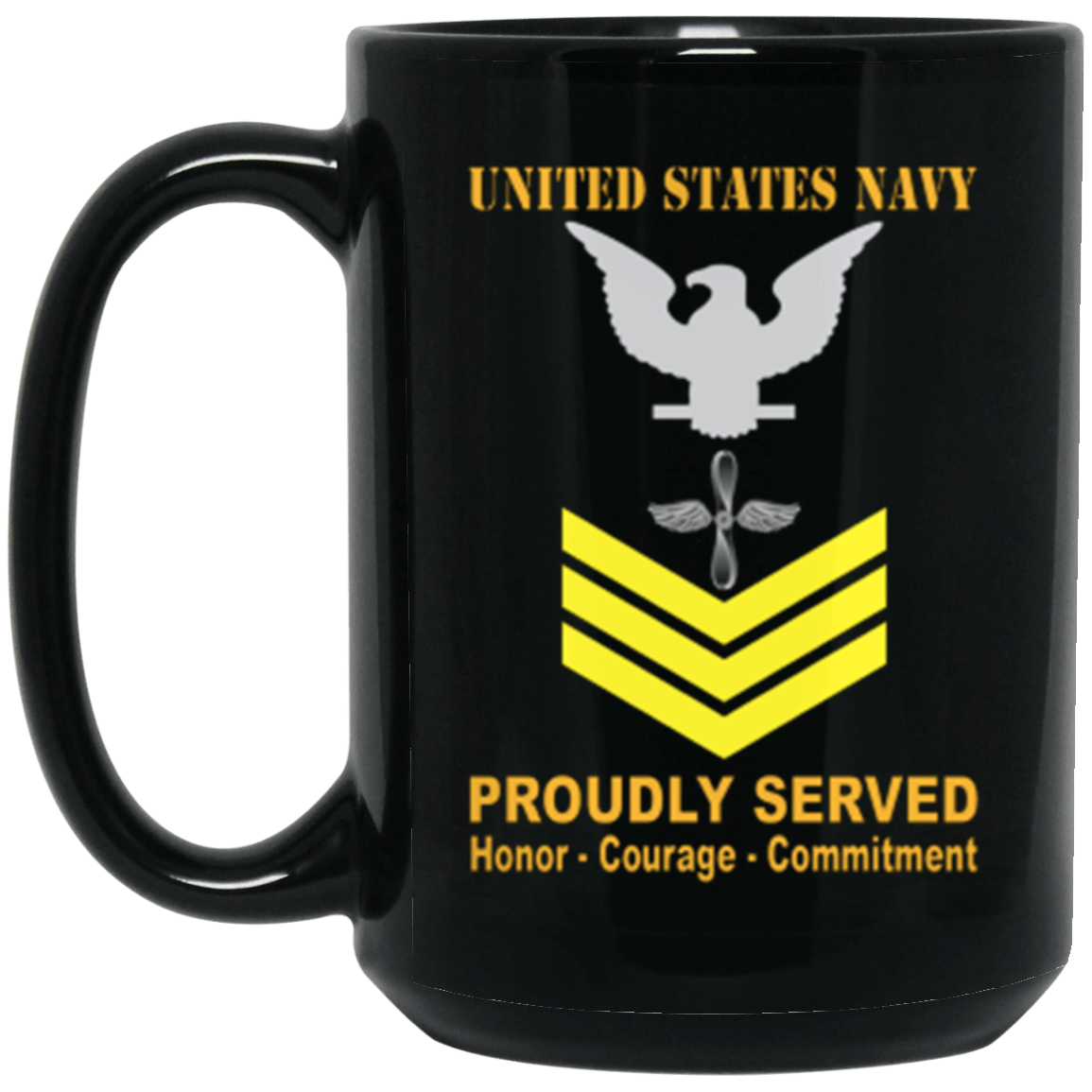 US Navy AD E-6 Gold Stripe 15 oz. Black Mug-Drinkware-Veterans Nation