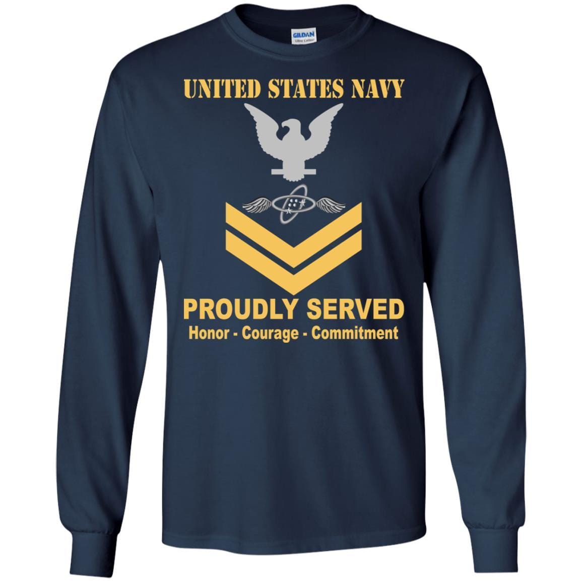 Navy Aviation Electronics Technician Navy AT E-5 Rating Badges Proudly Served T-Shirt For Men On Front-TShirt-Navy-Veterans Nation