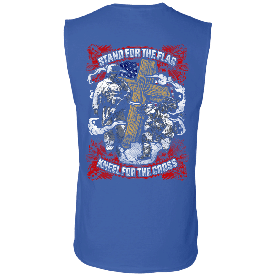 Military T-Shirt "Stand For the Flag Kneel For The Cross" Men Back-TShirt-General-Veterans Nation