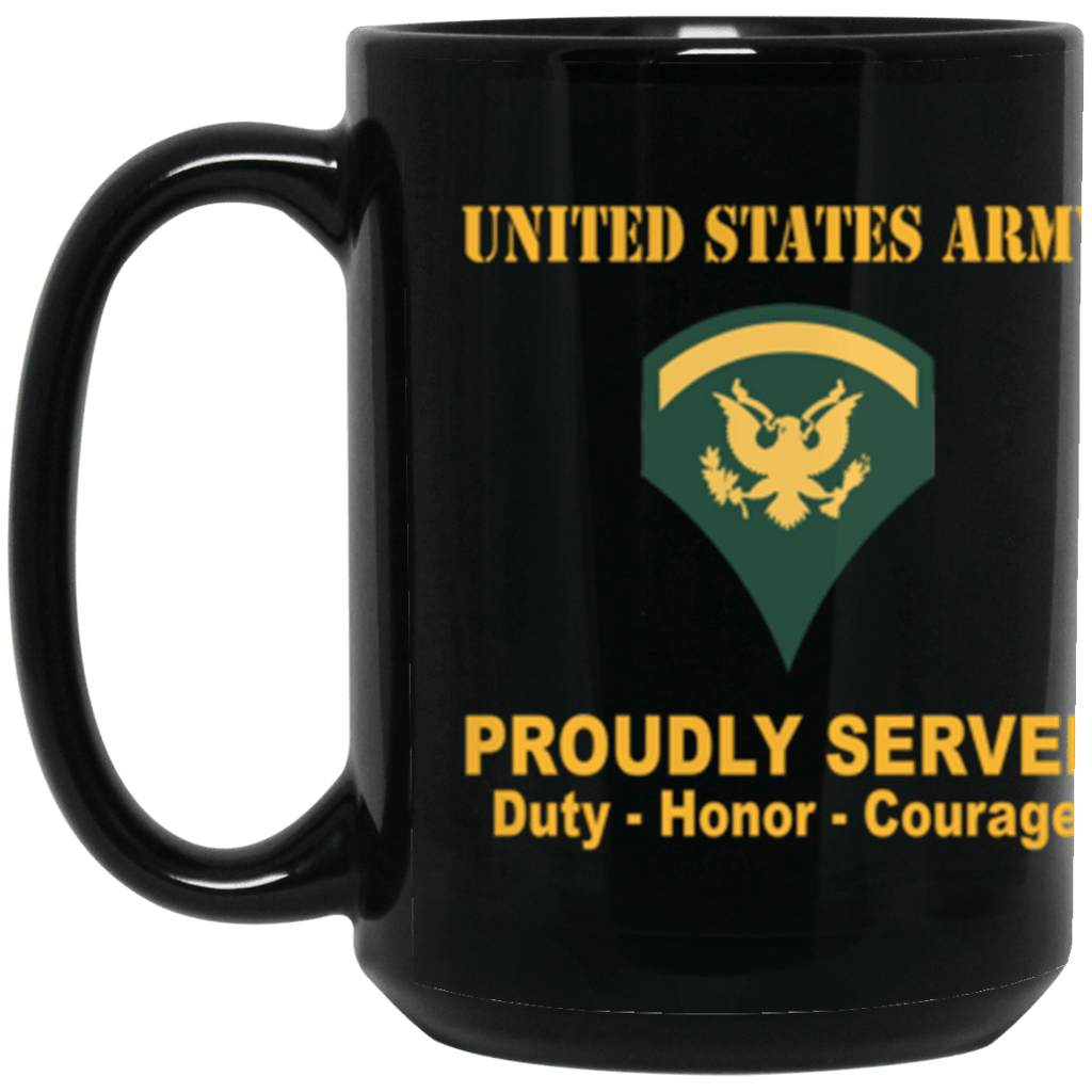 US Army E-5 SPC E5 Specialist Ranks Proudly Served Core Values 15 oz. Black Mug-Drinkware-Veterans Nation