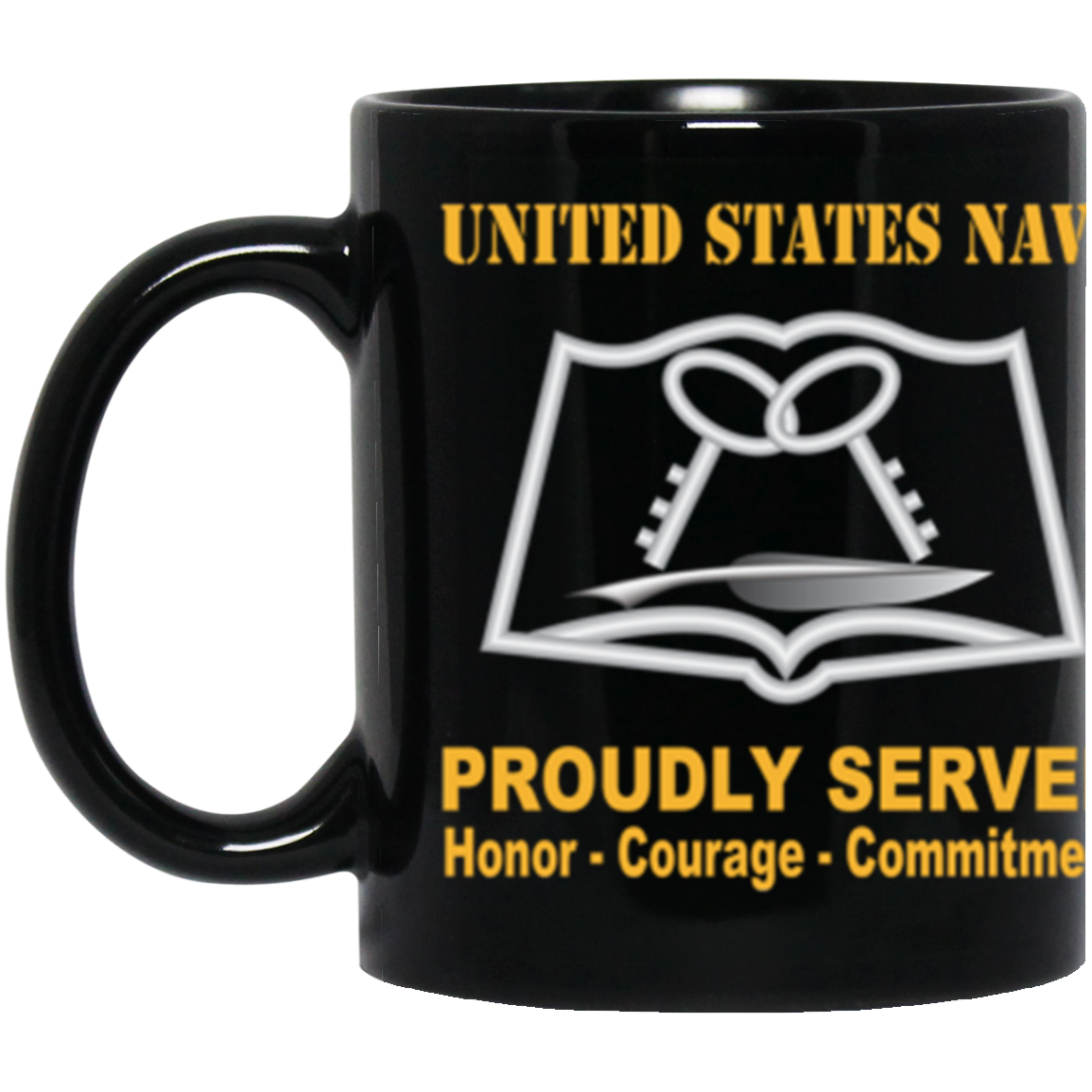 US Navy Navy Culinary Specialist Navy CS Proudly Served Core Values 11 oz. Black Mug-Drinkware-Veterans Nation