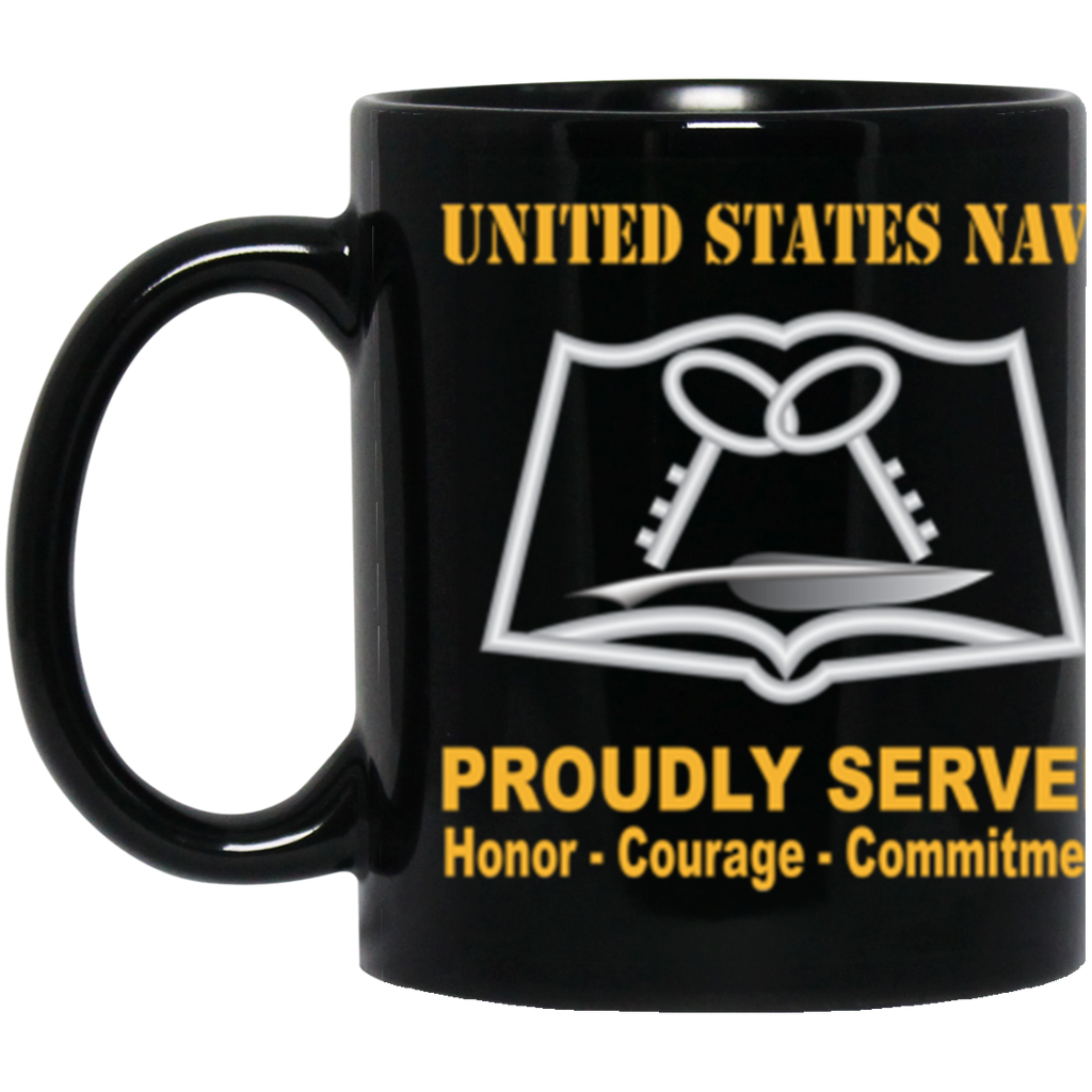 US Navy Navy Culinary Specialist Navy CS Proudly Served Core Values 11 oz. Black Mug-Drinkware-Veterans Nation