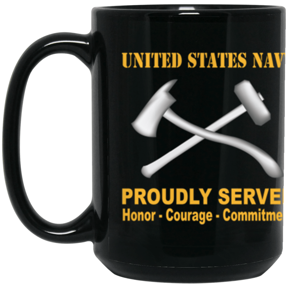 US Navy Navy Damage Controlman Navy DC Proudly Served Core Values 15 oz. Black Mug-Drinkware-Veterans Nation