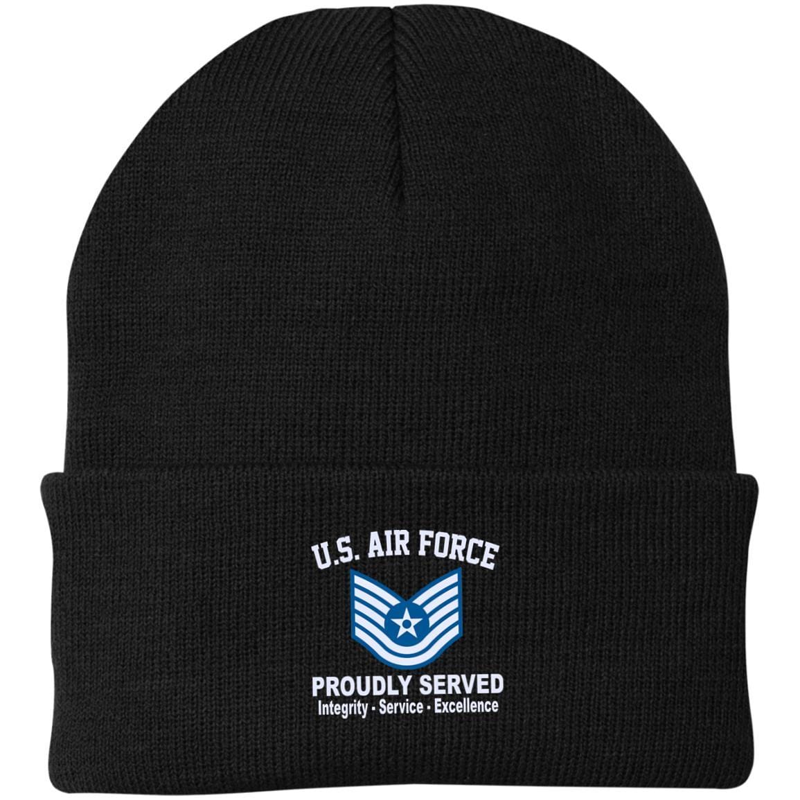 US Air Force E-6 Technical Sergeant TSgt E6 Noncommissioned Officer Core Values Embroidered Port Authority Knit Cap-Hat-USAF-Ranks-Veterans Nation