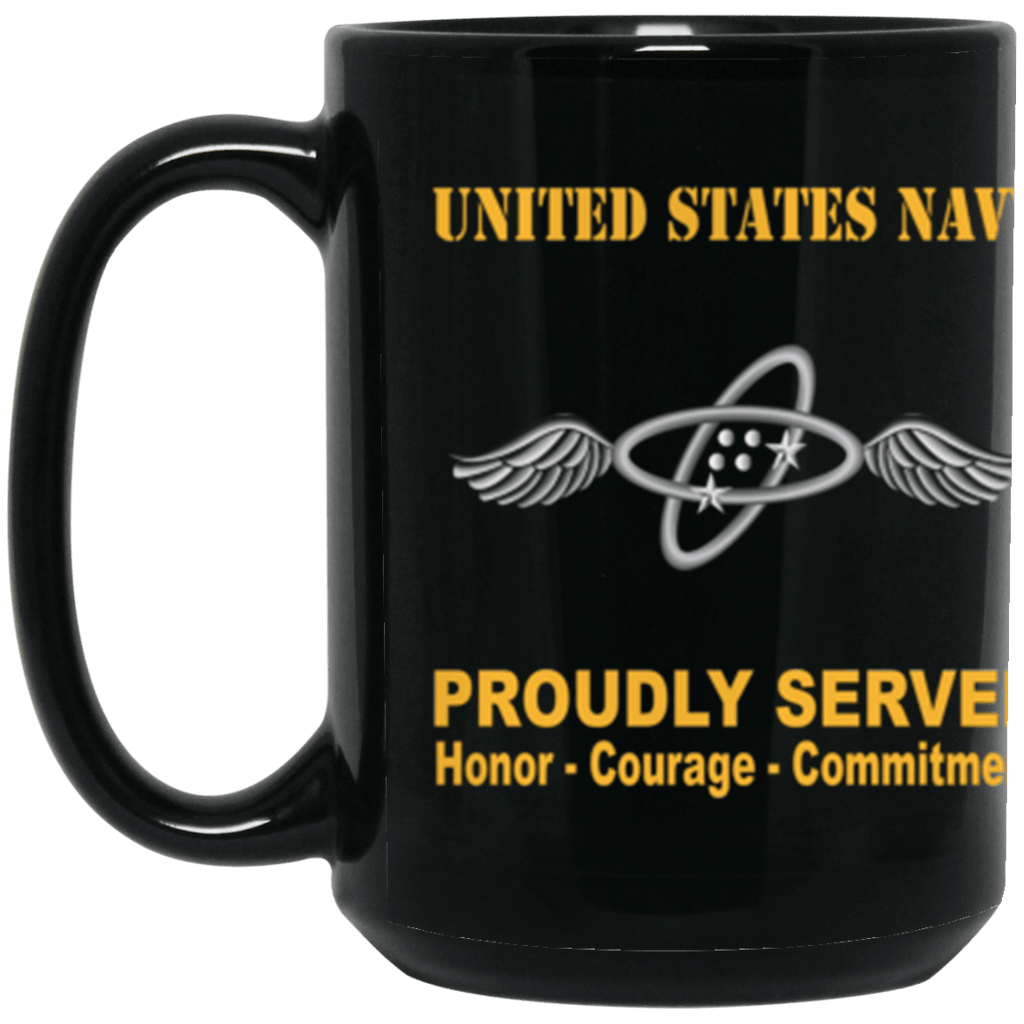 US Navy Navy Aviation Electronics Technician Navy AT Proudly Served Core Values 15 oz. Black Mug-Drinkware-Veterans Nation