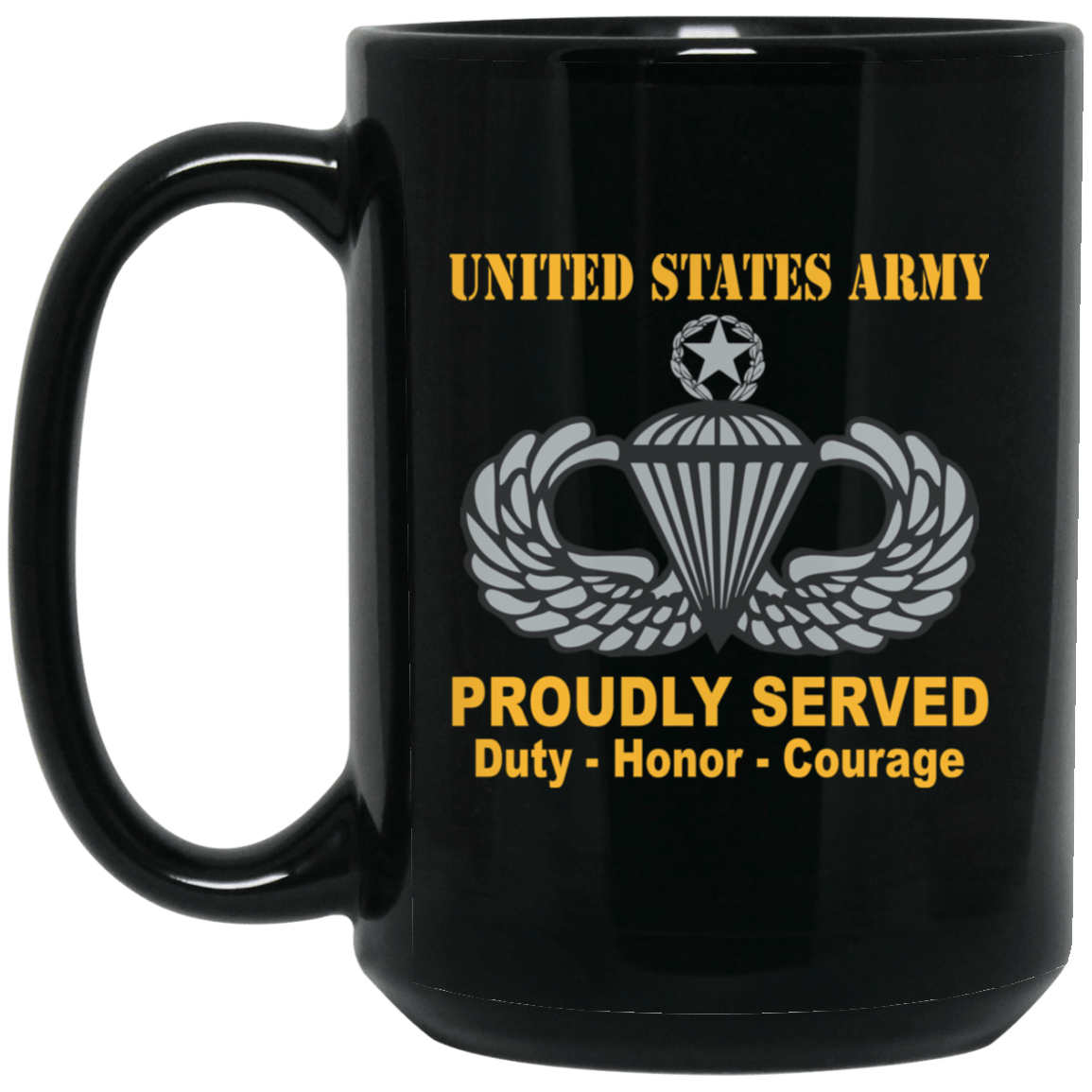 US Army Combat Badge Insignia Proudly Served Duty - Honor - Courage Black Coffee Mug 11oz-15oz-Mug-Army-Veterans Nation