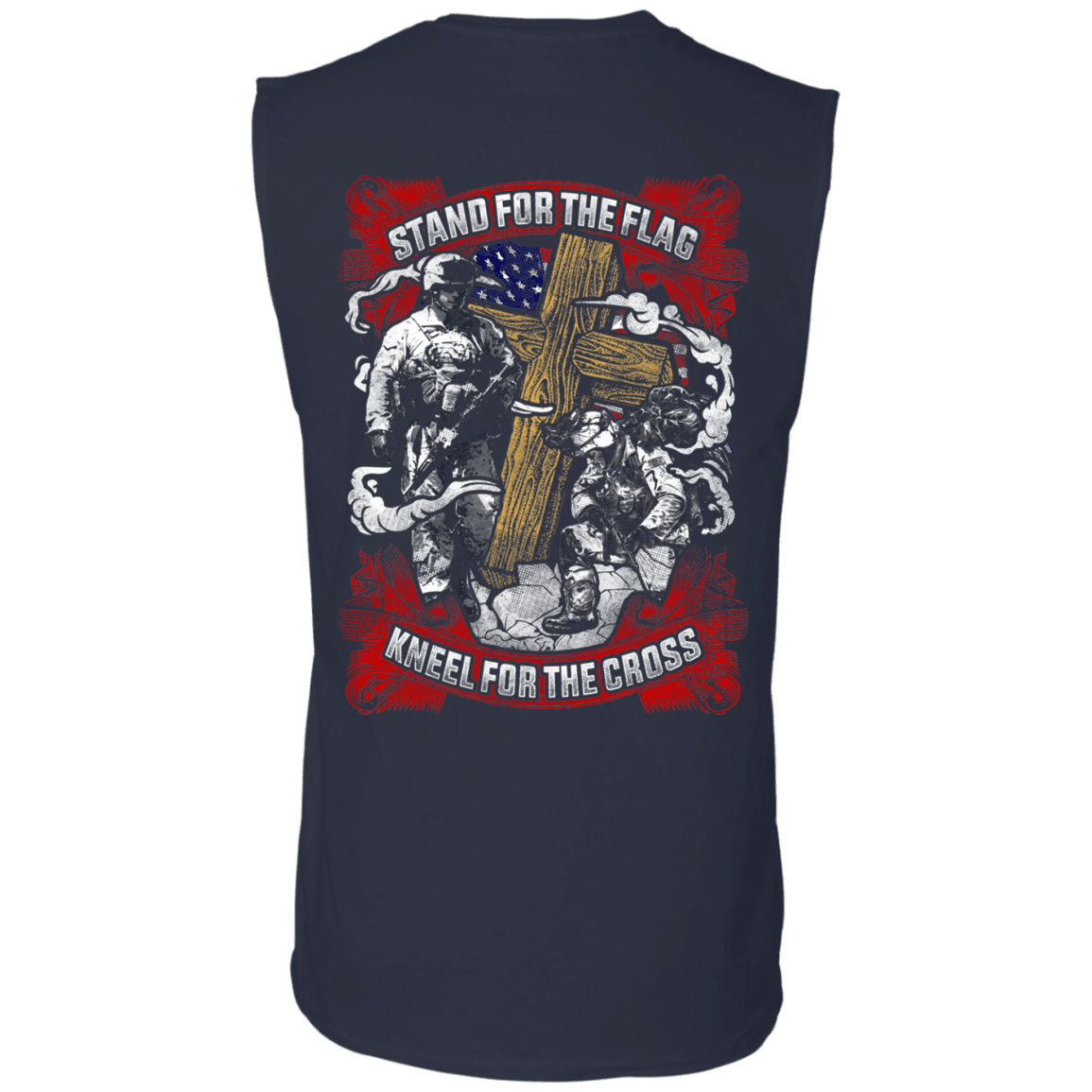 Military T-Shirt "Stand For the Flag Kneel For The Cross" Men Back-TShirt-General-Veterans Nation