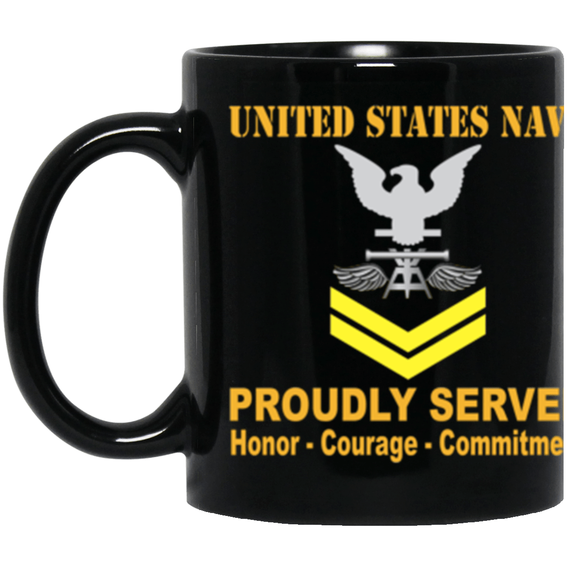 US Navy Aviation Fire Control Tech Navy AQ E-5 Gold Stripe 11 oz. Black Mug-Drinkware-Veterans Nation