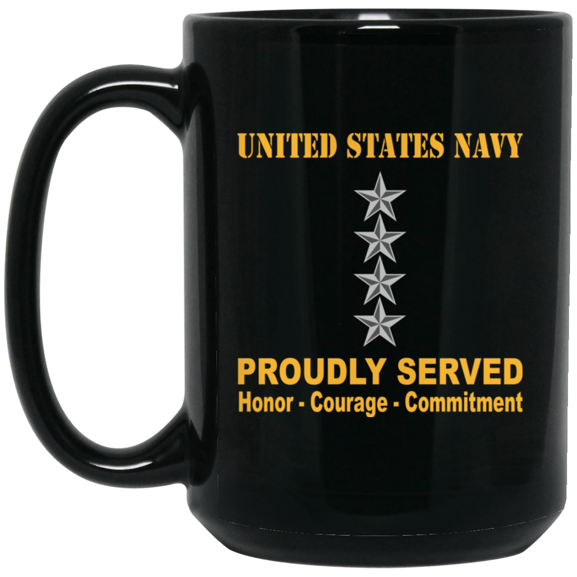 US Navy O-10 Admiral O10 ADM Flag Officer Ranks Proudly Served Black Mug 11 oz - 15 oz-Mug-Navy-Officer-Veterans Nation