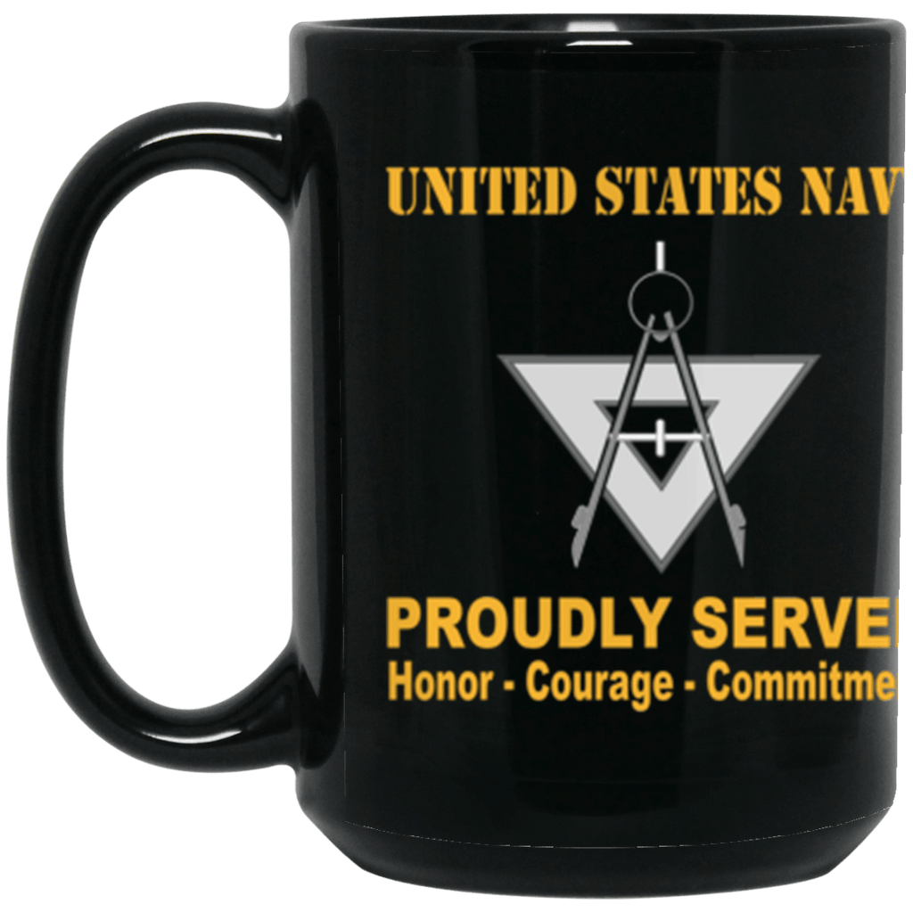 US Navy Navy Draftsman Navy DM Proudly Served Core Values 15 oz. Black Mug-Drinkware-Veterans Nation