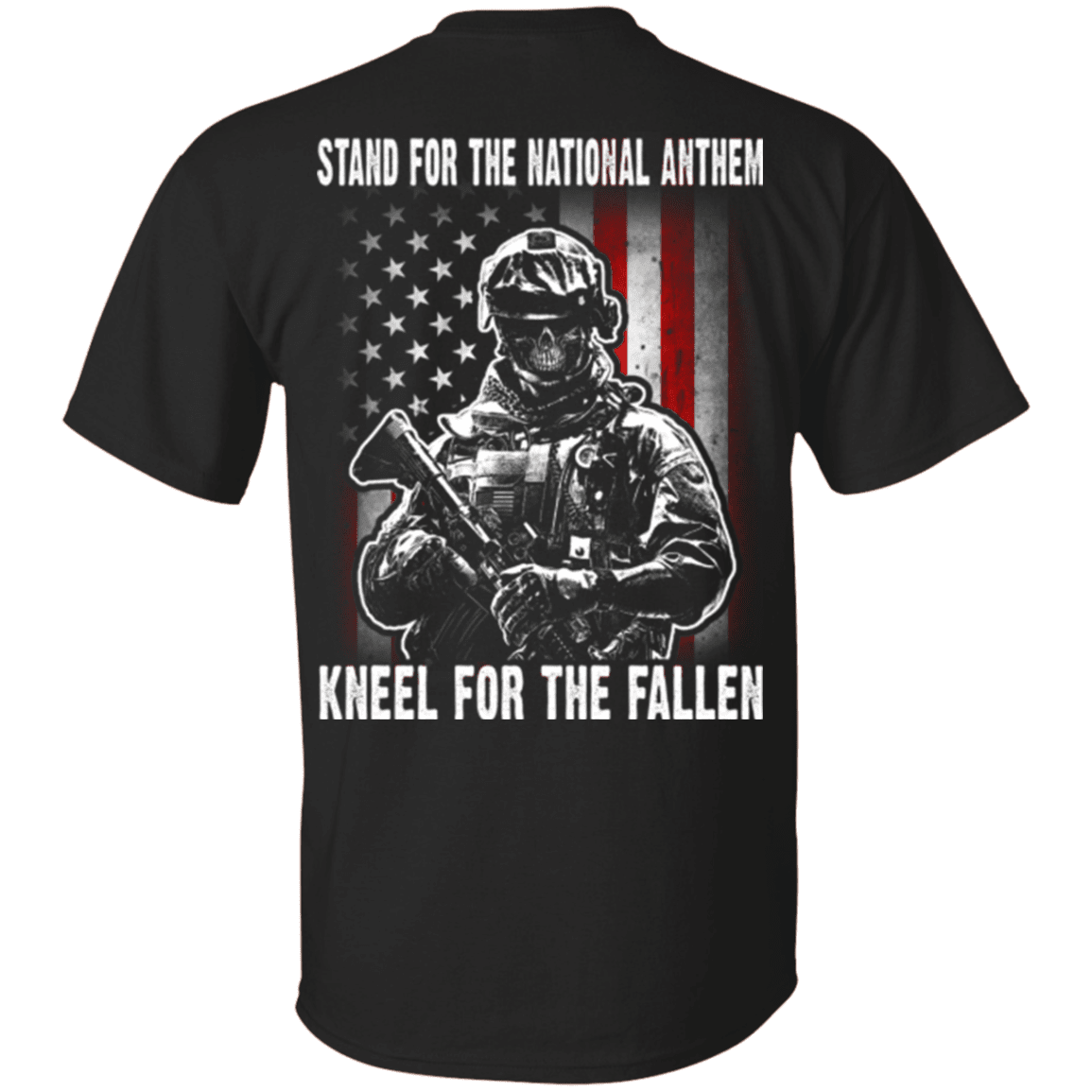 Military T-Shirt "Veteran - Stand For The National Anthem Kneel For The Fallen"-TShirt-General-Veterans Nation