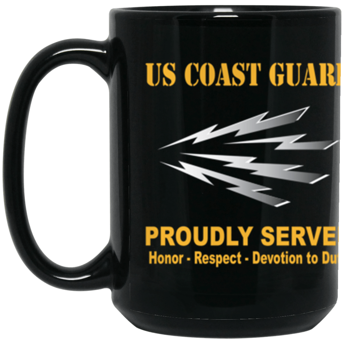 USCG Telecommunications Specialist TC Logo Proudly Served Core Values 15 oz. Black Mug-Drinkware-Veterans Nation
