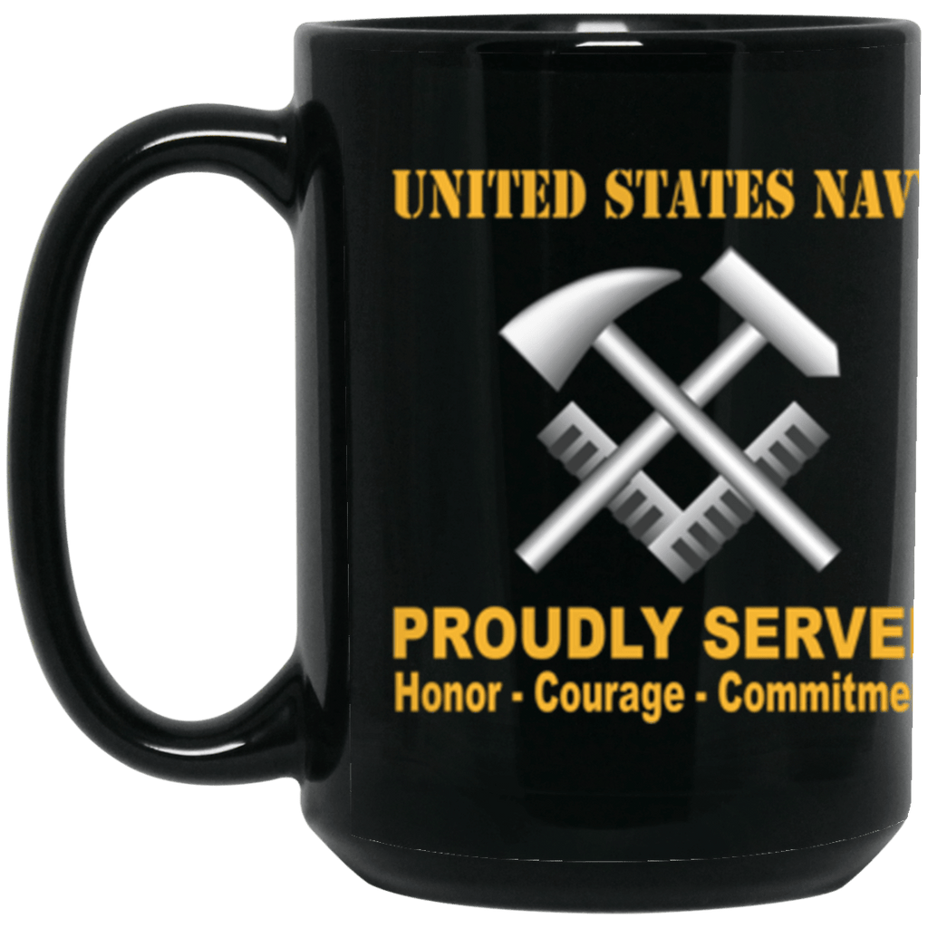 US Navy Navy Hull Maintenance Technician Navy HT Proudly Served Core Values 15 oz. Black Mug-Drinkware-Veterans Nation