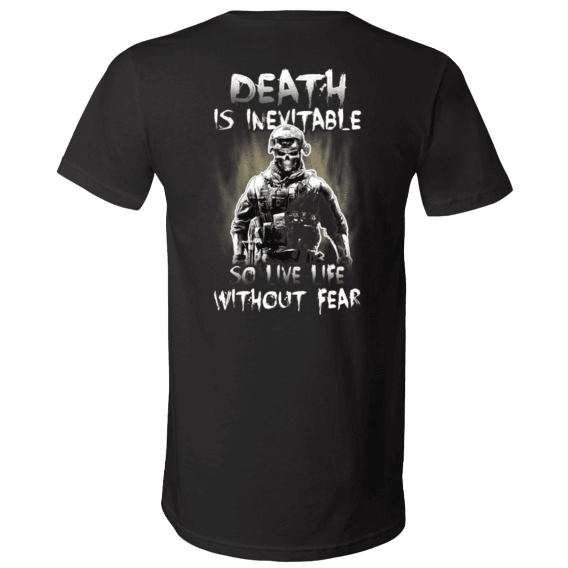 Military T-Shirt "Veteran - Death is Inevitable so I Have Life Without Fear" - Men Back-TShirt-General-Veterans Nation