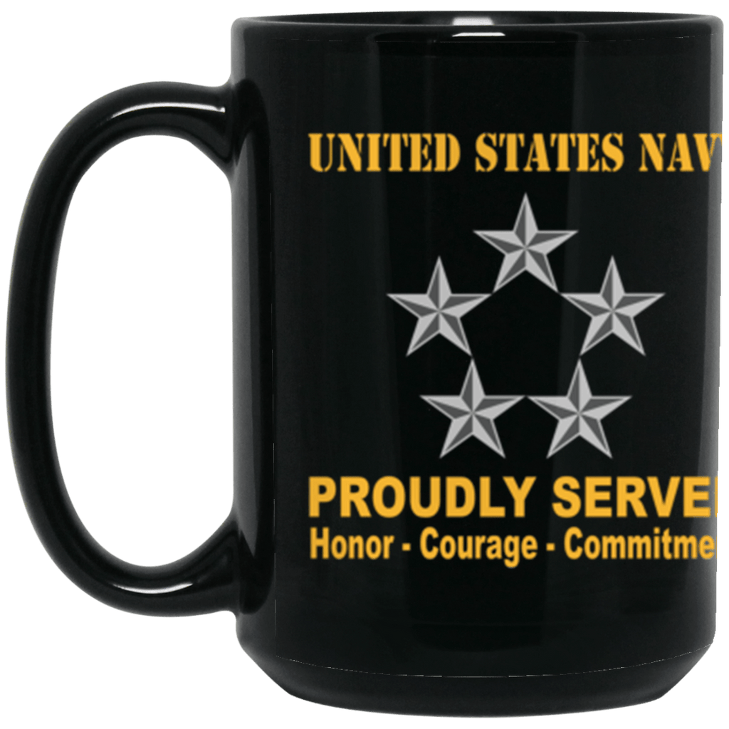 US Navy O-11 Fleet Admiral O11 FADM Flag Officer Ranks Proudly Served Core Values 15 oz. Black Mug-Drinkware-Veterans Nation